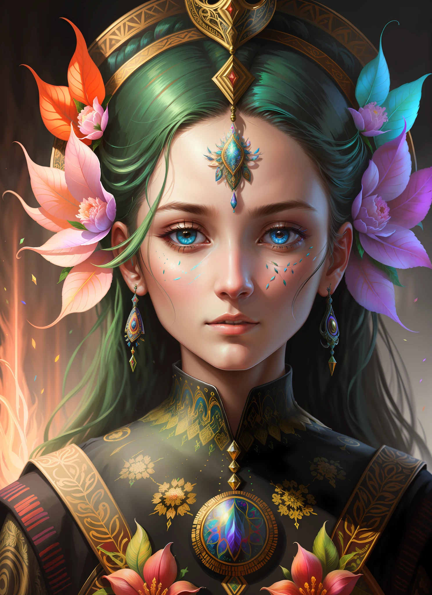 an extremely psychedelic portrait of a healer, surreal, LSD, face, detailed, intricate, elegant, agile, highly detailed, digital painting, art station, concept art, smooth, sharp focus, illustration