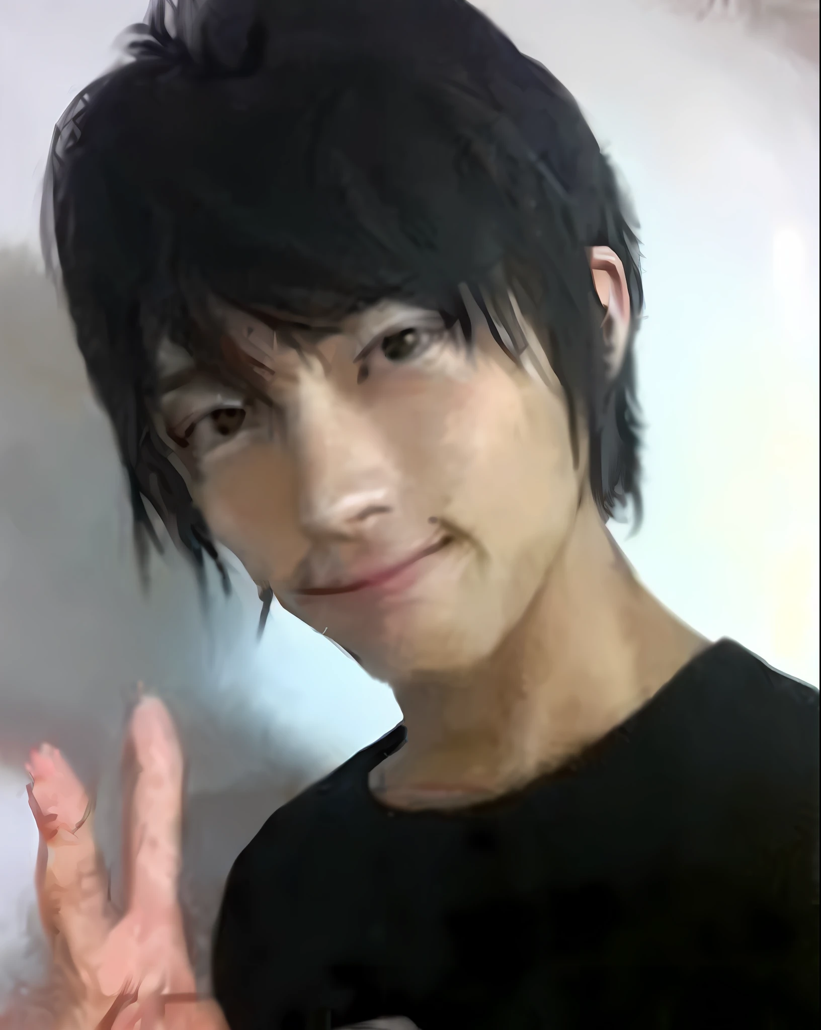 Image with soft wolf hair, dyed dark silver mesh and university campus background