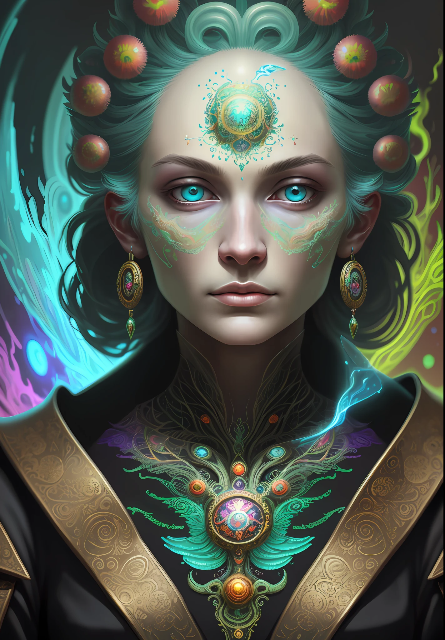 an extremely psychedelic portrait of a healer, surreal, LSD, face, detailed, intricate, elegant, agile, highly detailed, digital painting, art station, concept art, smooth, sharp focus, illustration
