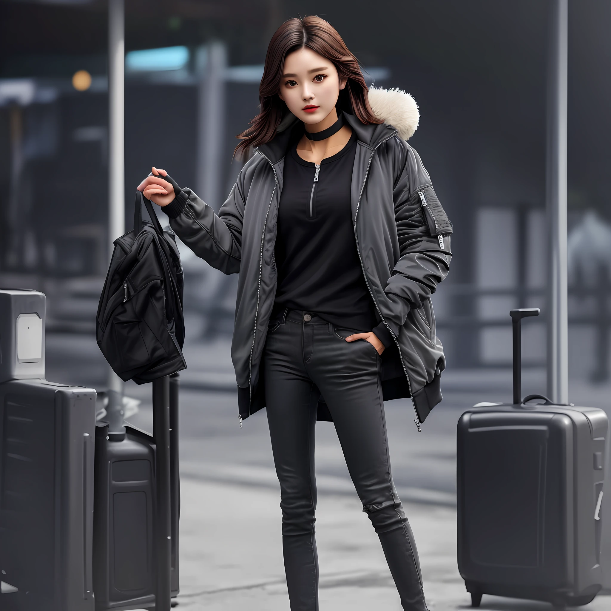 Short jacket Loose-fit Bomber jacket Padtel plnk Black Light grey Polyester Elastic fiber Zip-up Stand collar Embroldery Front pockets Casual Sweet and cool Summing offect Comfortable Versatile Womens fashion --q 2 --v 5 --s 750-