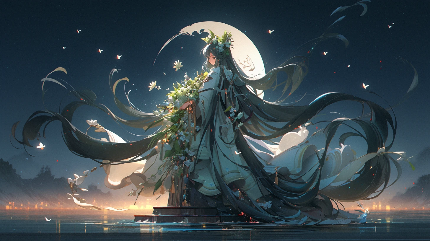 Cyberpunk,Ancient Chinese female wearing Hanfu, Floating in the air, infornt of incubator, Mechanical, Cyborg, cyberpunk, jade headdress, flammule, ribbon of moonlight, dragoncore, full body frontview, stand scenes, translucent, computer graphics art, high resolution, 32k, halo, 3D, blind box toy style, cinematic lighting, god rays, best quality, UHD --ar 16:9 --niji 5 --s 250