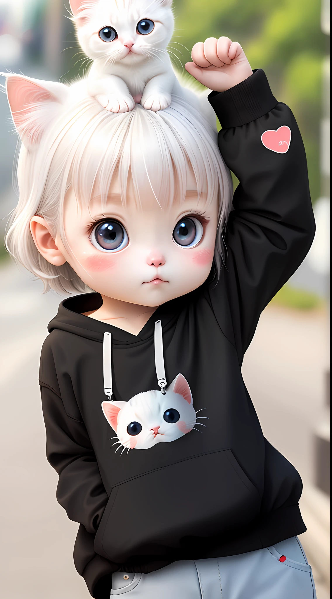 Sticker with white kitten contour big and cute eyes