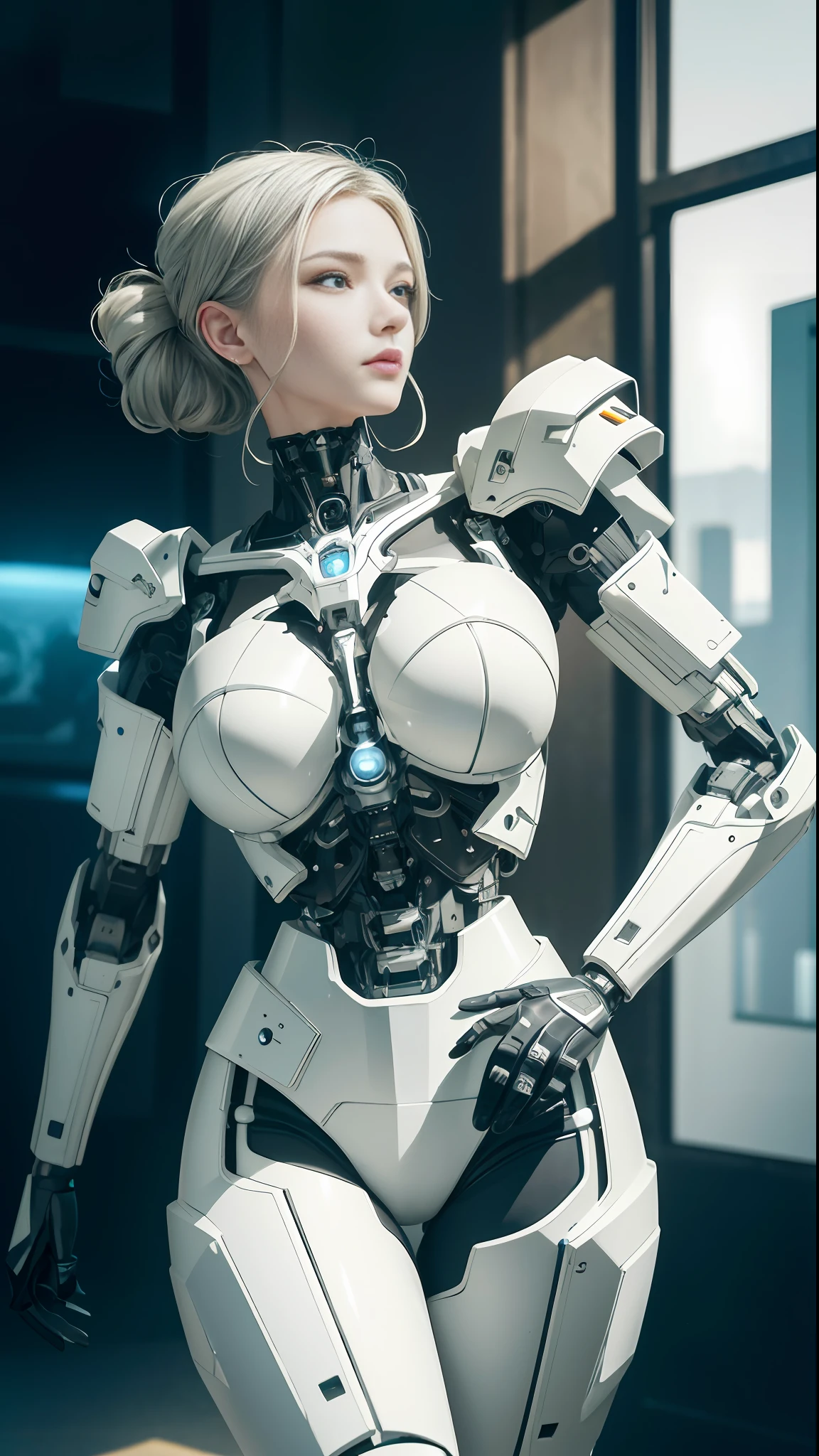 complex 3d render ultra detailed of a beautiful porcelain profile woman android face, cyborg, robotic parts, 150 mm, beautiful studio soft light, rim light, vibrant details, luxurious cyberpunk, lace, hyperrealistic, anatomical, facial muscles, cable electric wires, microchip, elegant, beautiful background, octane render, H. R. Giger style, 8k, best quality, masterpiece, illustration, an extremely delicate and beautiful, extremely detailed ,CG ,unity ,wallpaper, (realistic, photo-realistic:1.37),Amazing, finely detail, masterpiece,best quality,official art, extremely detailed CG unity 8k wallpaper, absurdres, incredibly absurdres, robot, silver halmet, full body, sitting