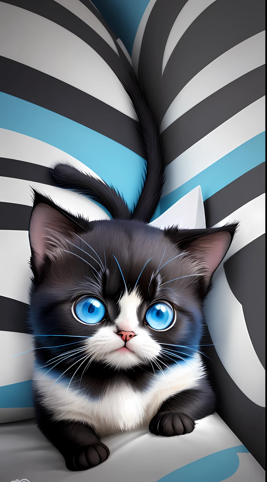 Sticker with big and cute blue eyes with black kitten outline