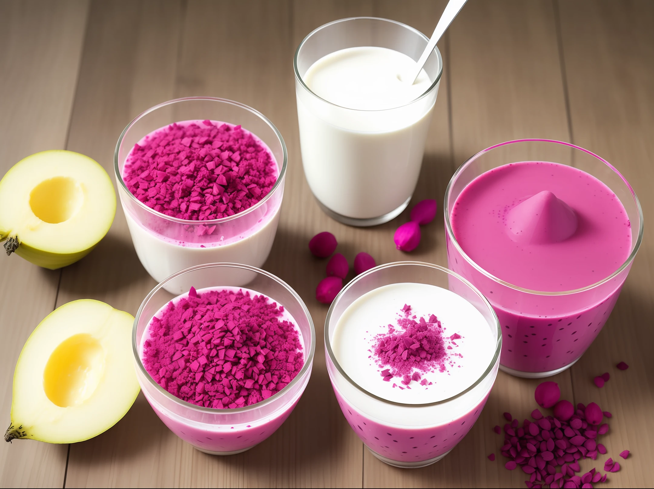 blender with small pieces of pitaya and milk inside