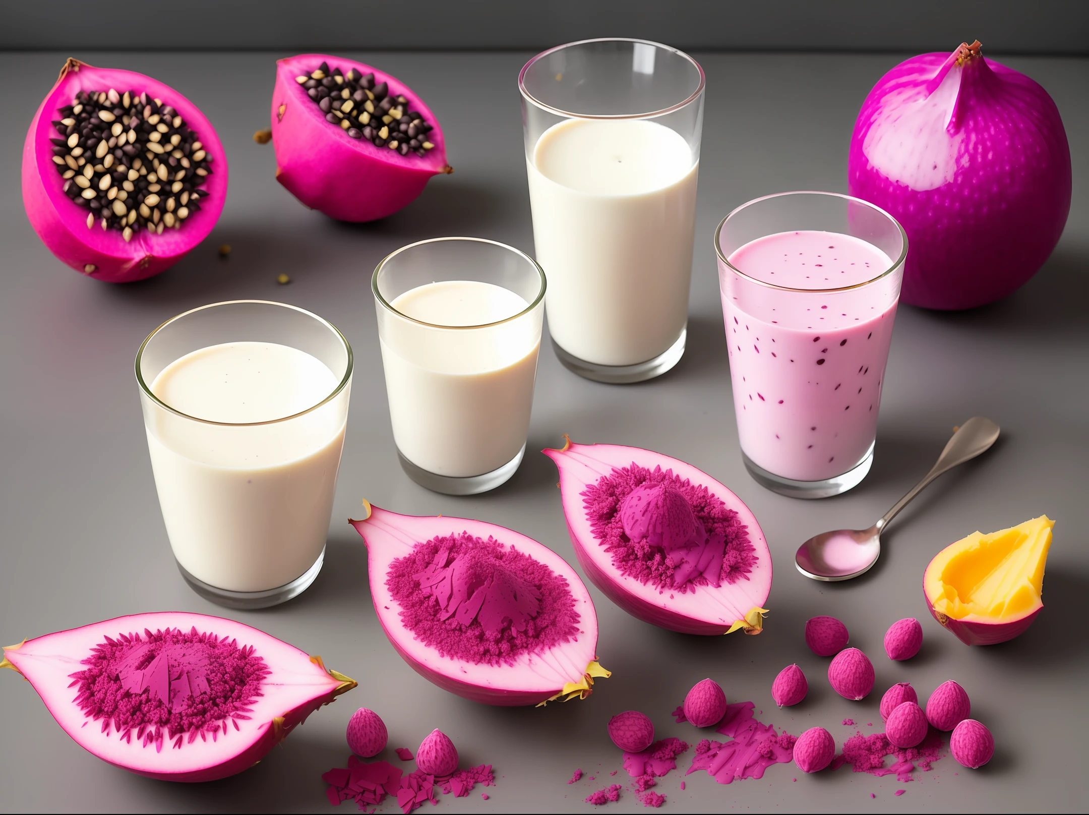 blender with small pieces of pitaya and milk inside