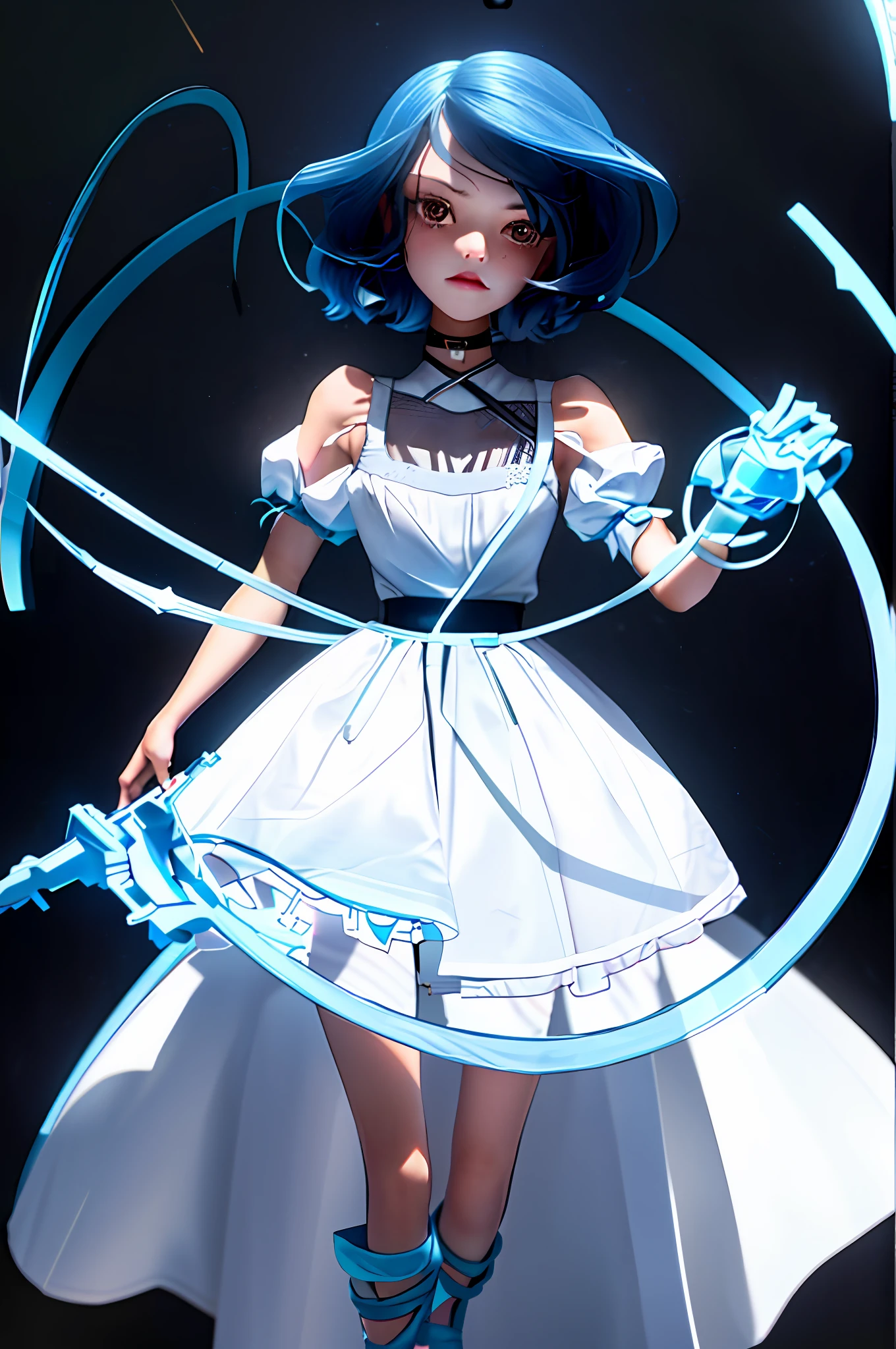 Make the girl a girl who shows some of the features of puberty for adolescence, look at the girl's hair while maintaining the shape and color of the hair, change the dress in another white dress that has the same design as the old one