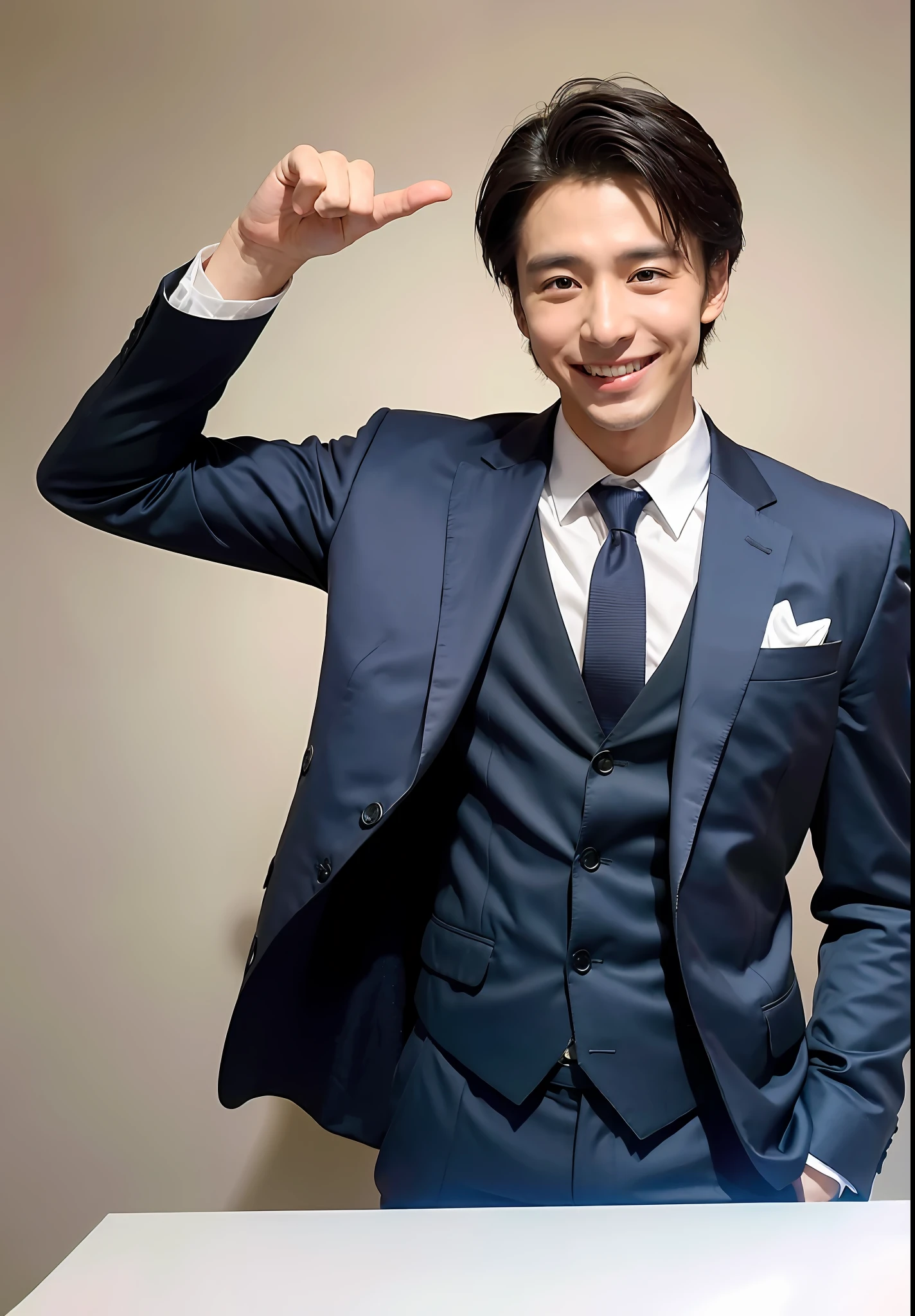 ((8k:1.27), best quality, masterpiece, super high definition:1.2) Japan man photo, smiling, muscles, wearing suit, 25 years old, man