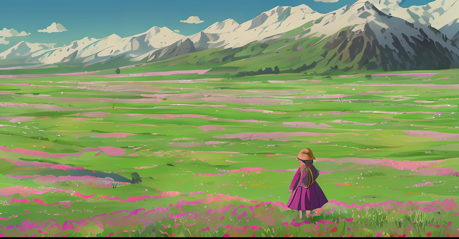 expansive landscape photograph , (a view from below that shows sky above and open field below), a girl standing on flower field looking up, bright sunny day (clouds:1.2), distant mountain, tree BREAK
production art, lot of purple and orange, intricate details, volumetric lighting, realism BREAK
(masterpiece:1.2), detailed shadows, (best quality), 4k, ultra-detailed, (dynamic composition:1.4), highly detailed, colorful details,( iridescent colors:1.2), (glowing lighting, atmospheric lighting), dreamy, magical, (solo:1.2)