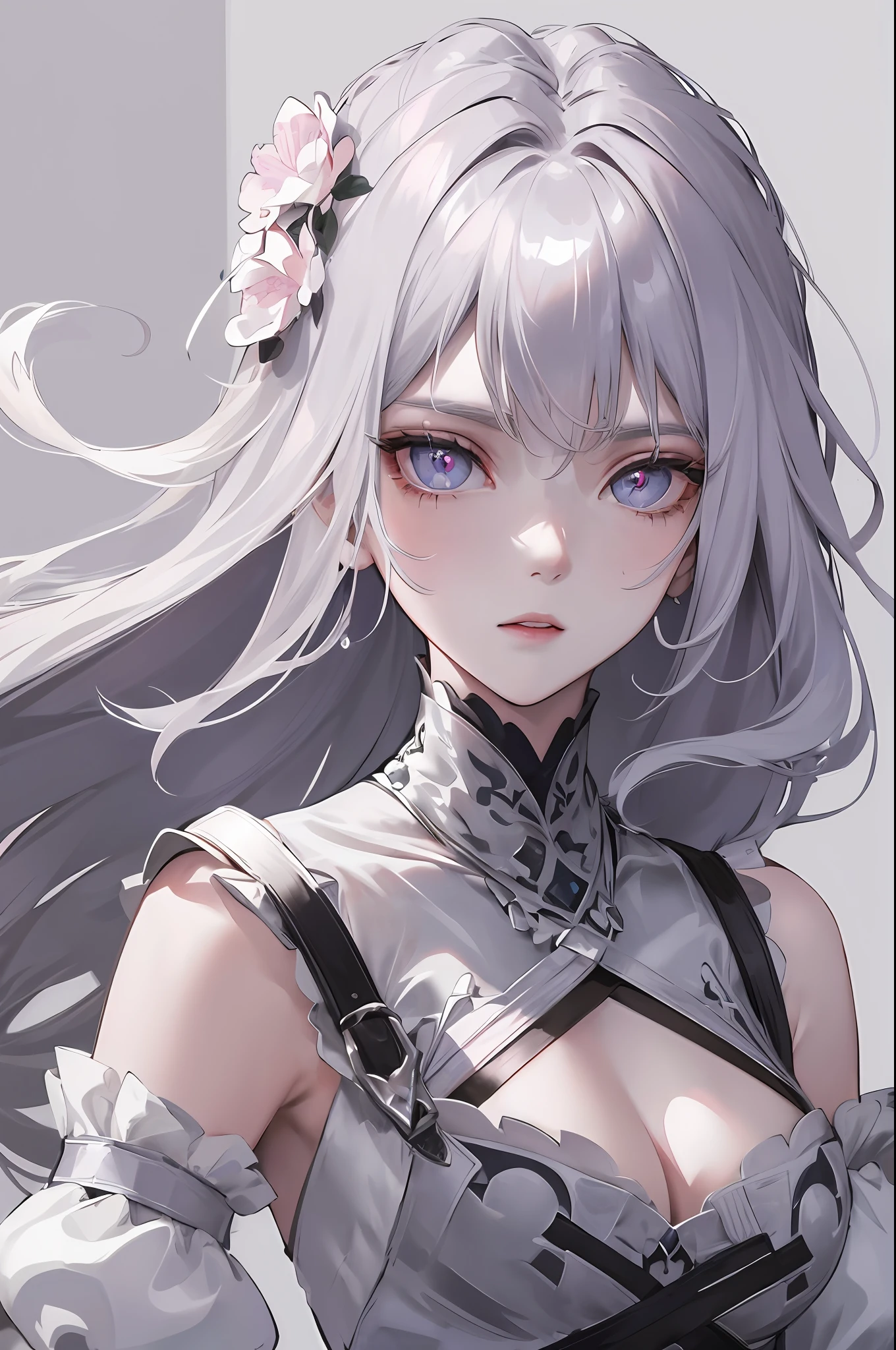 MasterpieceSuperb Night Full Moon 1 Female Mature Woman Sister Royal Sister Cold Face Expressionless Silver-White Long Hair Woman Light Pink Lips Calm and Intellectual Three Banded Gray Pupil Assassin Short Knife, Flower,