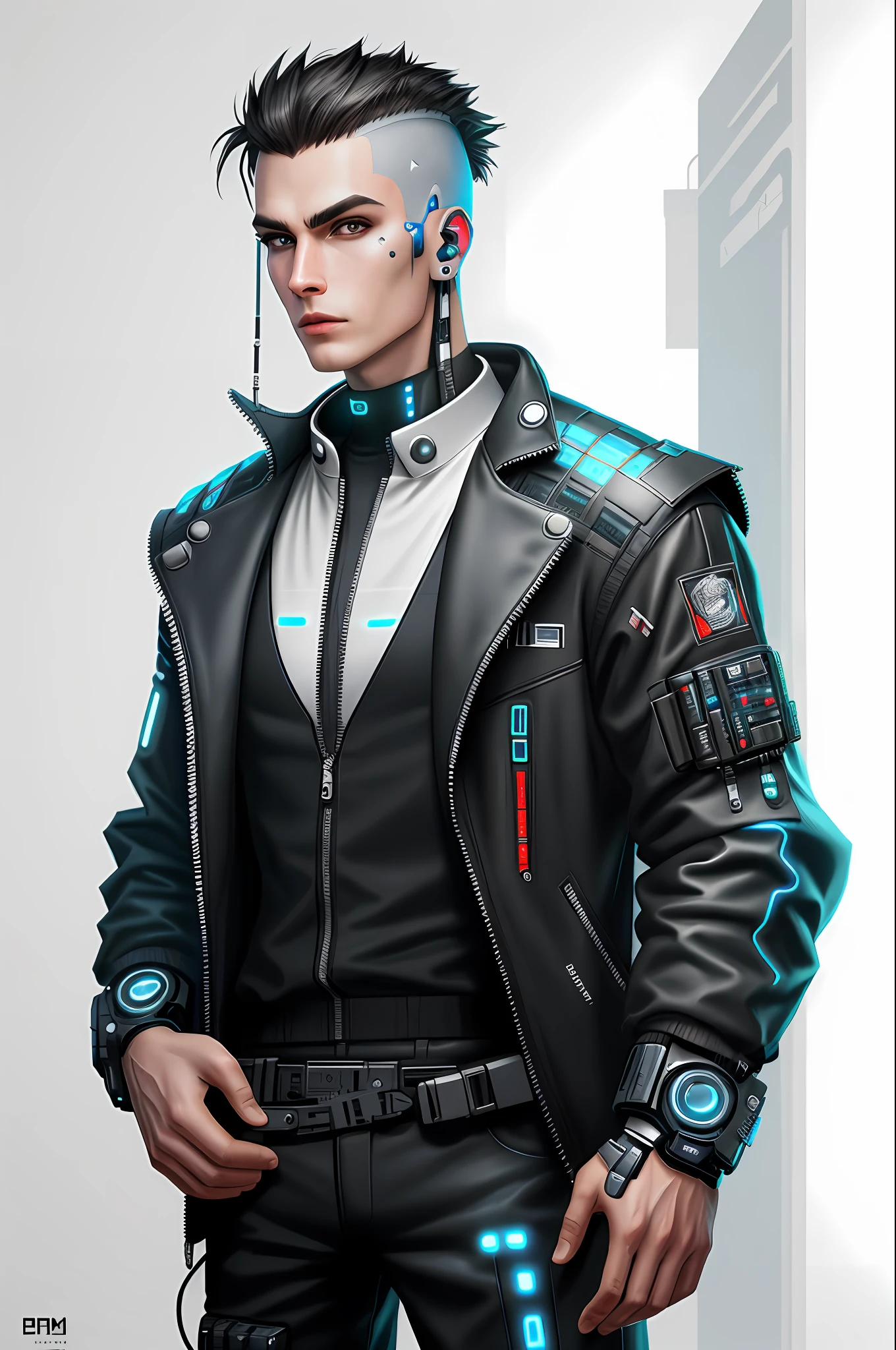 realistic detail full face of futuristic cyberpunk cyber man