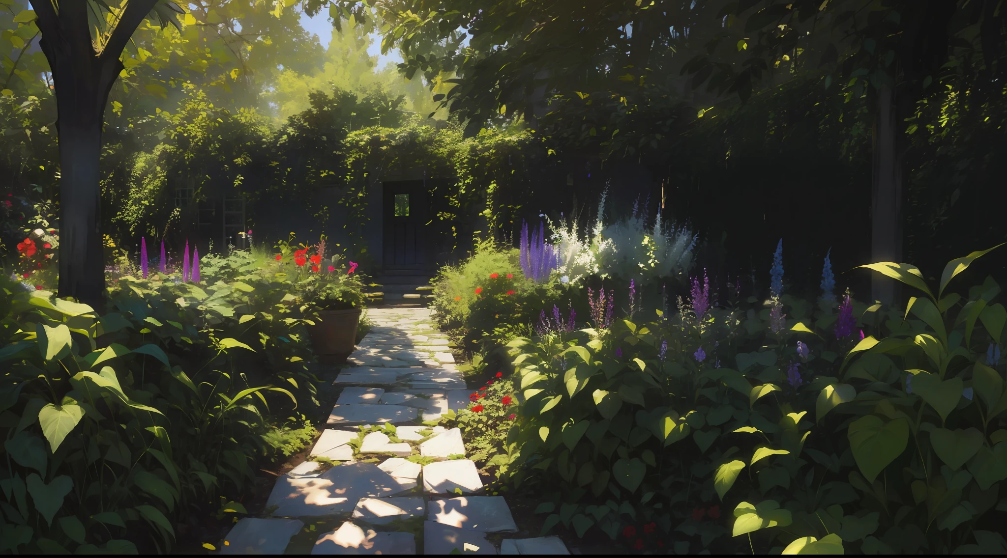 garden, no humans, masterpiece, best quality, 8k, absurdres, raw, photo, diagonal, light leaks, cperspective, depth of field, film grain, hromatic aberration, highres, finely detail, ultra-detailed, sharp focus