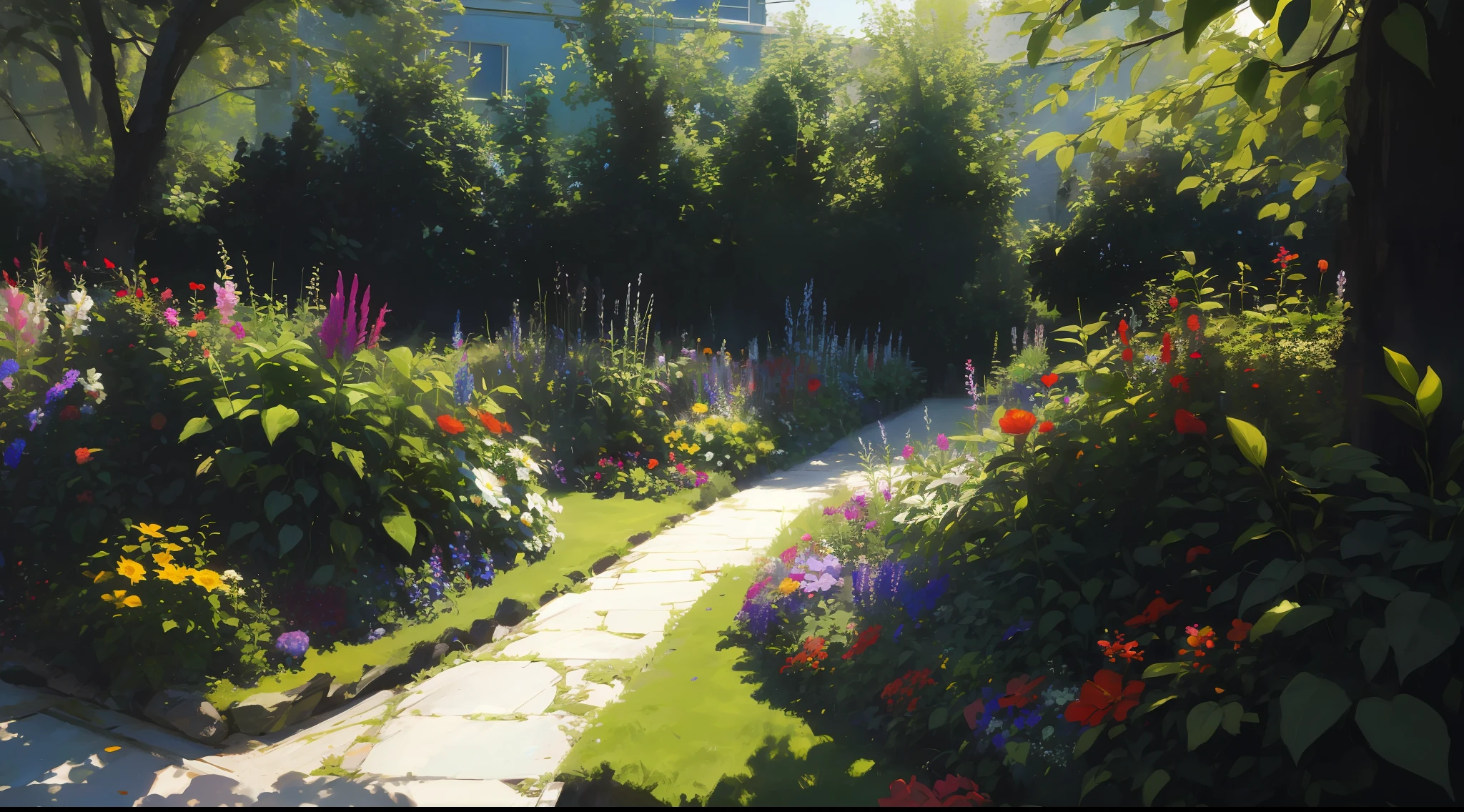 garden, no humans, masterpiece, best quality, 8k, absurdres, raw, photo, diagonal, light leaks, flowers, cperspective, depth of field, film grain, hromatic aberration, highres, finely detail, ultra-detailed, sharp focus