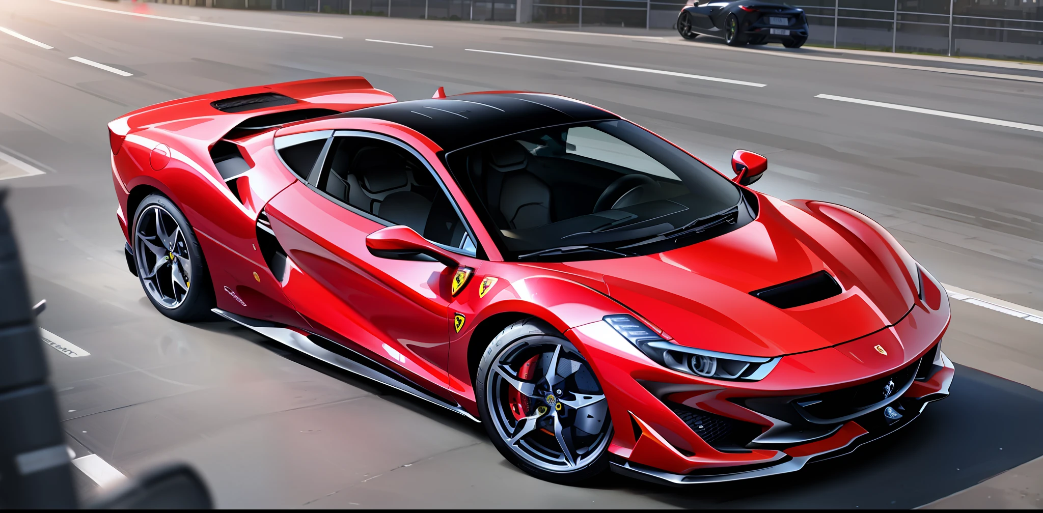 (Ferrari F8 ,Red Colour,2023 model,Low kit, Modern Alloy Wheels,)1 Model girl in front of the Car,(Master piece,Best quality,) 4k resolution,