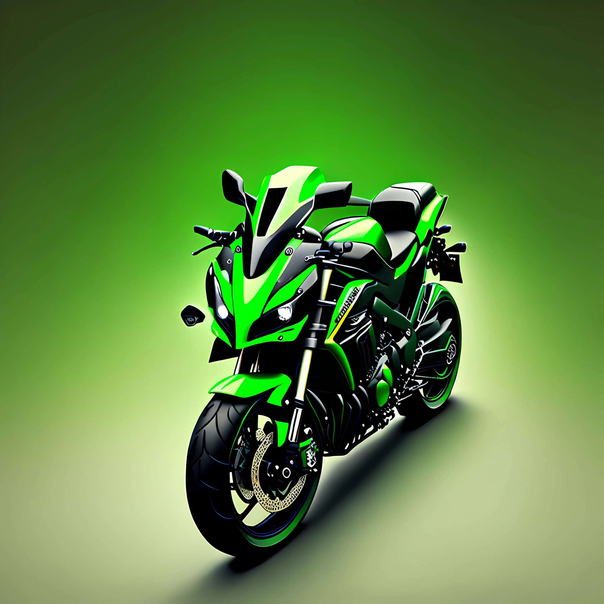 Green and black parked Kawasaki Z1000R with green and black wheels