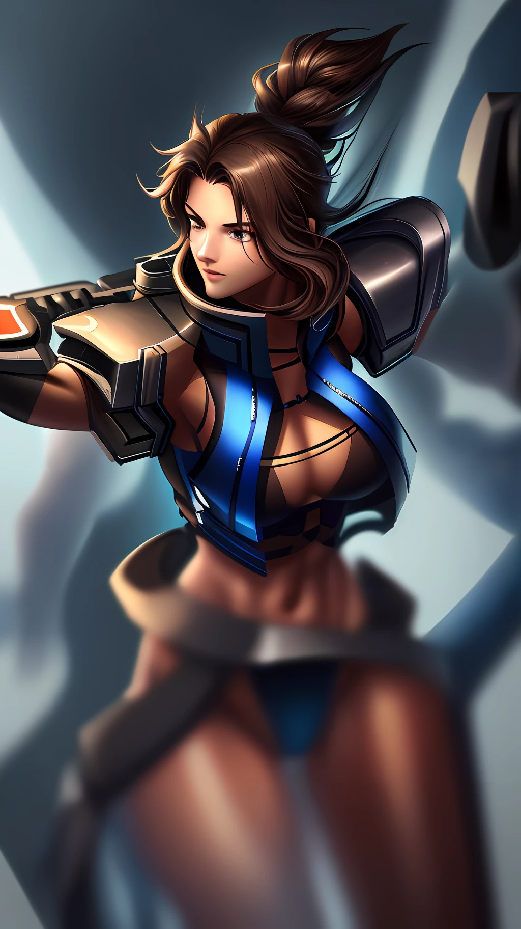 ((top quality, 8k, masterpiece: 1.3)), Sharp Focus: 1.2, Perfect Body Shape pretty Woman: 1.4, Slender Abs: 1.2, ((Dark Brown Hair, Huge Breasts: 1.4)), Swimsuit, Urban Area: 1.2, Highly Detailed Face and Skin Texture, Detailed Eyes, Double Eyelids