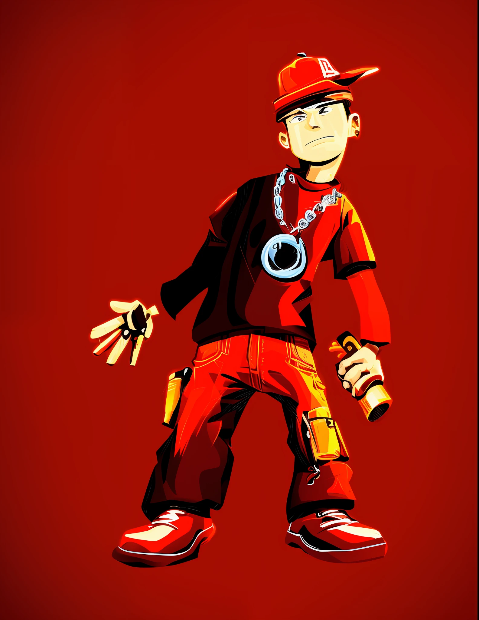 cartoon boy, red clothes, holding a molotov cocktail, cartoon art style, cartoon vector style, cartoon style illustration, cartoon art style, hip hop style, marshal mathers, high detail iconic character, cartoon art, rap, merged character, gangsta rap,