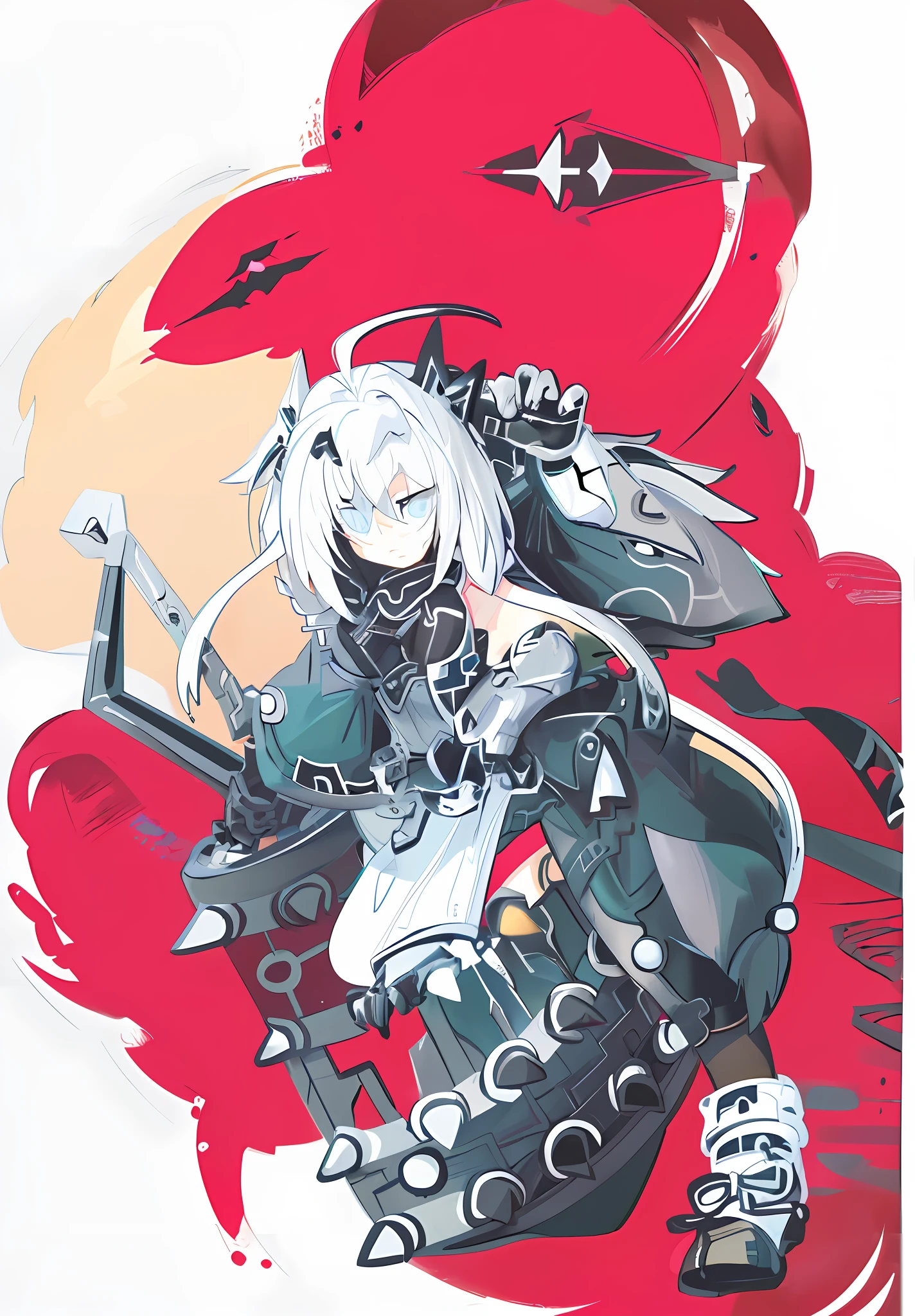 a drawing of a girl with a sword and a sword, armor girl, black on white line art, hyper contrast well drawn, guilty gear art style, mechanized valkyrie girl, thick black lineart, black and white line art, mechanized witch girl, black line art, holy cyborg necromancer girl, heavy outlines, intense black line art, variable lineart