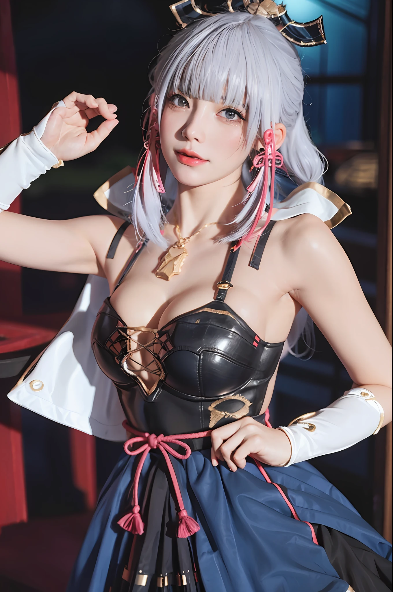 (RAW photo, photorealistic), (so many eyelashes, crying, angry, high quality, high resolution, depth of field, chromatic aberration, natural color, caustics, midnight, dark, Japan, woman,), necklace, single woman, choker, earrings, bracelet, soft looking big, good style, slender figure, The tips of the are clearly visible, the whole body, bare legs, see-through bra, the body line is very sexy, the crotch is wide open, the are sticking out, the tips of the are clearly visible, the areola is visible, the pubic area is clearly visible, the crotch is wide open, the smallest protrusion, sexy suit