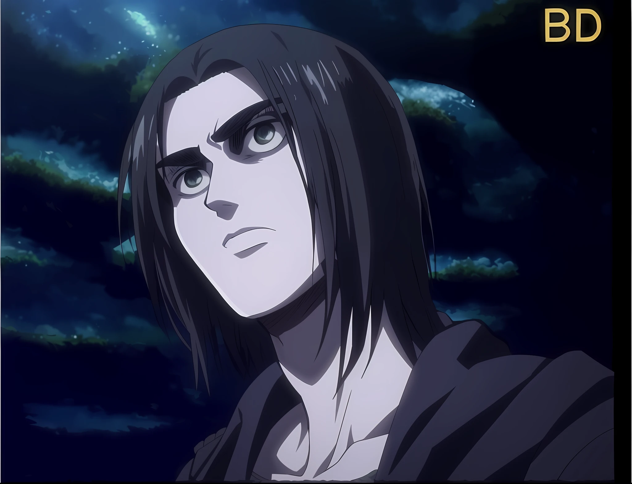 best quality, masterpiece, (realistic: 1.2), 1 man, Eren Jaeger, black jeans, black pants, brown hair, attack on Titan, cold background, black jacket, slim body, high definition, high quality, black clothes