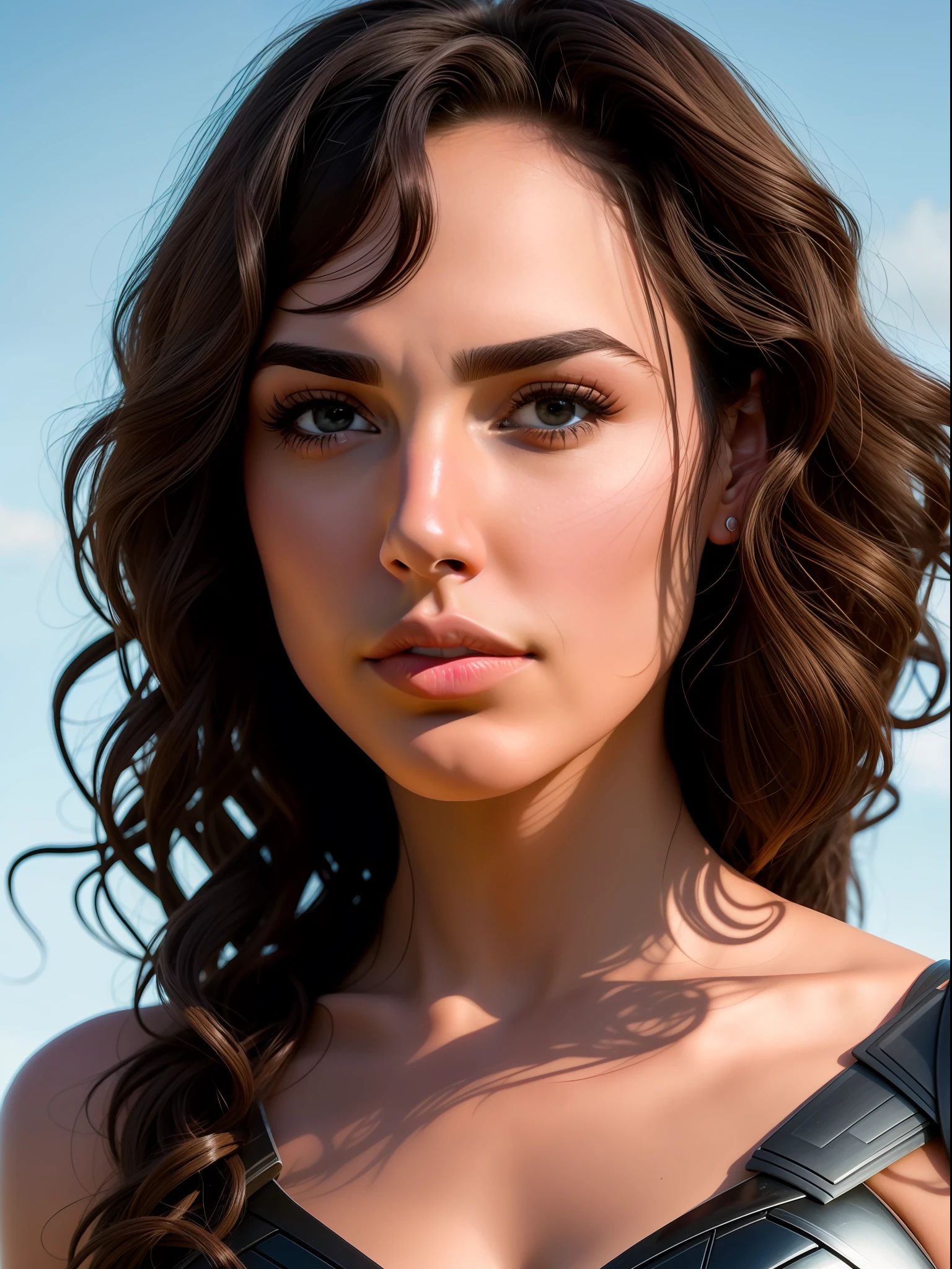 A closeup shot, head, ultra wide angle, in focus, stunning beautiful Gal Gadot, hdr, best quality, professional photo,