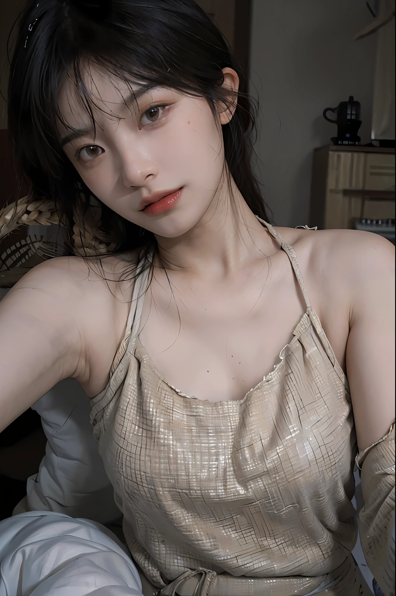 8K,Best quality, masterpiece, ultra high res, (photorealistic:1.4), raw photo, (Authentic skin texture:1.3), (film grain:1.3), (selfie angle),1girl,beautiful detailed eyes and face,masterpiece, best quality,close-up,upper bod,
