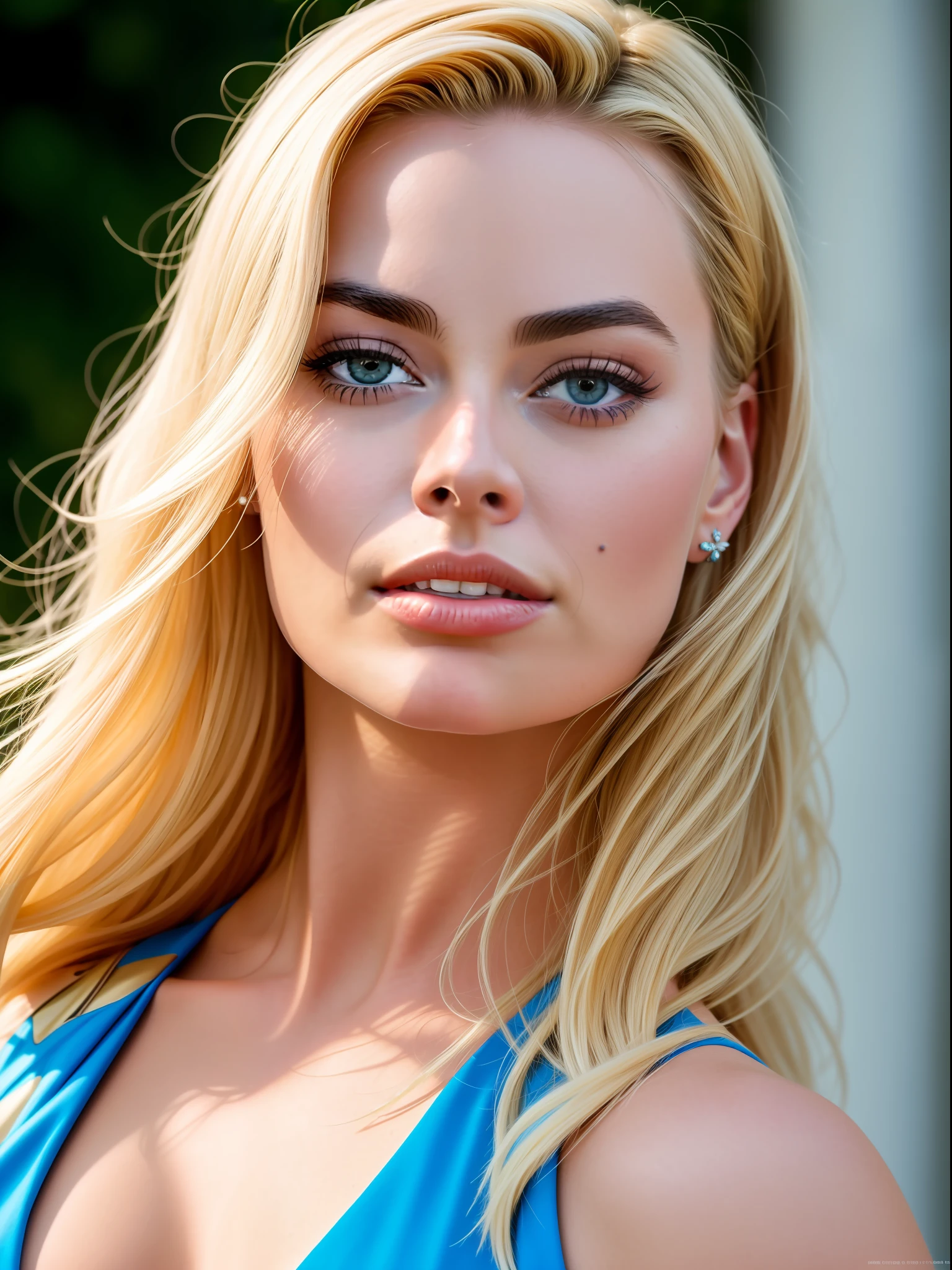 A closeup shot, head, ultra wide angle, in focus, stunning beautiful Margot Robbie, hdr, best quality, professional photo,