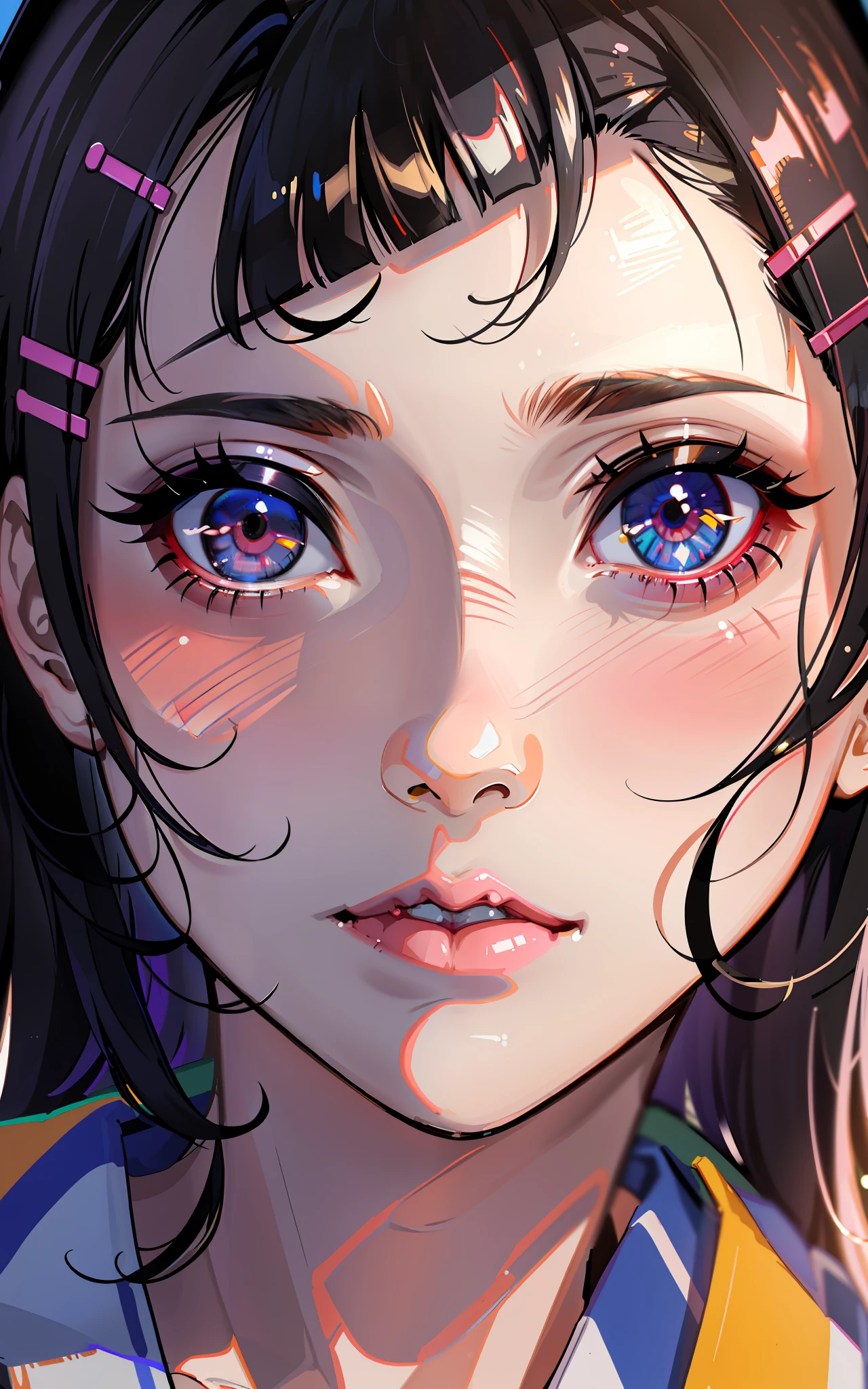(raw photo:1.4), (photorealistic:1.3), (masterpiece), best quality, highest quality, extremely detailed CG unity 8k wallpaper, detailed and intric ,ate, original,highres, 1girl,solo,(16yo),extremelydetailed_ eyes, fingernails,medium breasts,(eyeliner:0. 5), (blush:0. 5),black hair,long hair,hairclip, looking at viewer,highschool,student,schooluniform, sailor collar bobby socks, school bag,skirt, plaid, plaid skirt, knees up, sitting, street, subway station, shop border