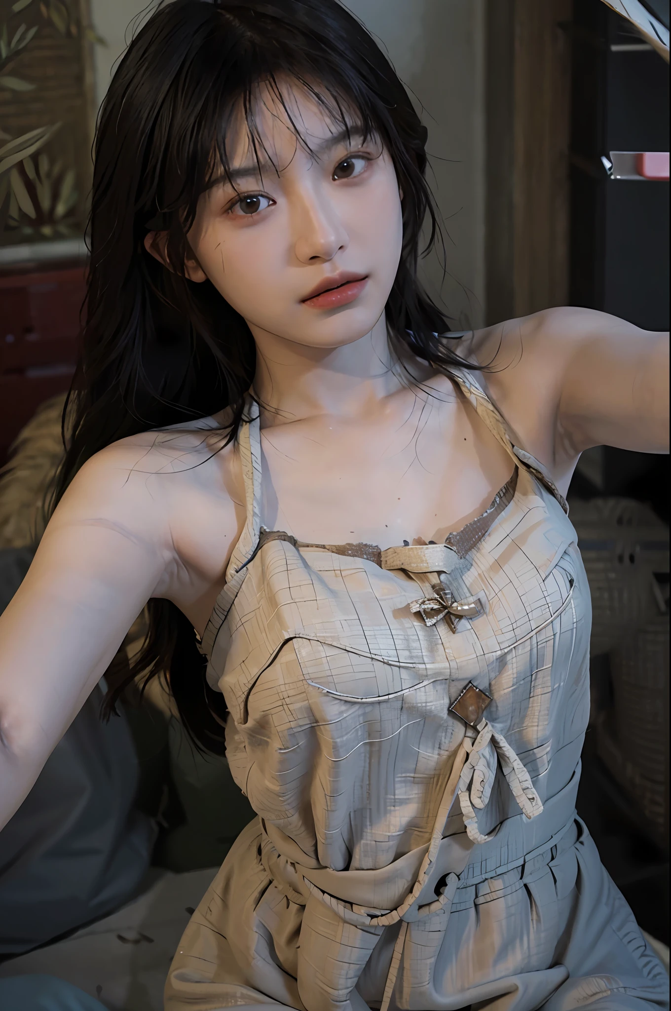8K,Best quality, masterpiece, ultra high res, (photorealistic:1.4), raw photo, (Authentic skin texture:1.3), (film grain:1.3), (selfie angle),1girl,beautiful detailed eyes and face,masterpiece, best quality,close-up,upper bod,