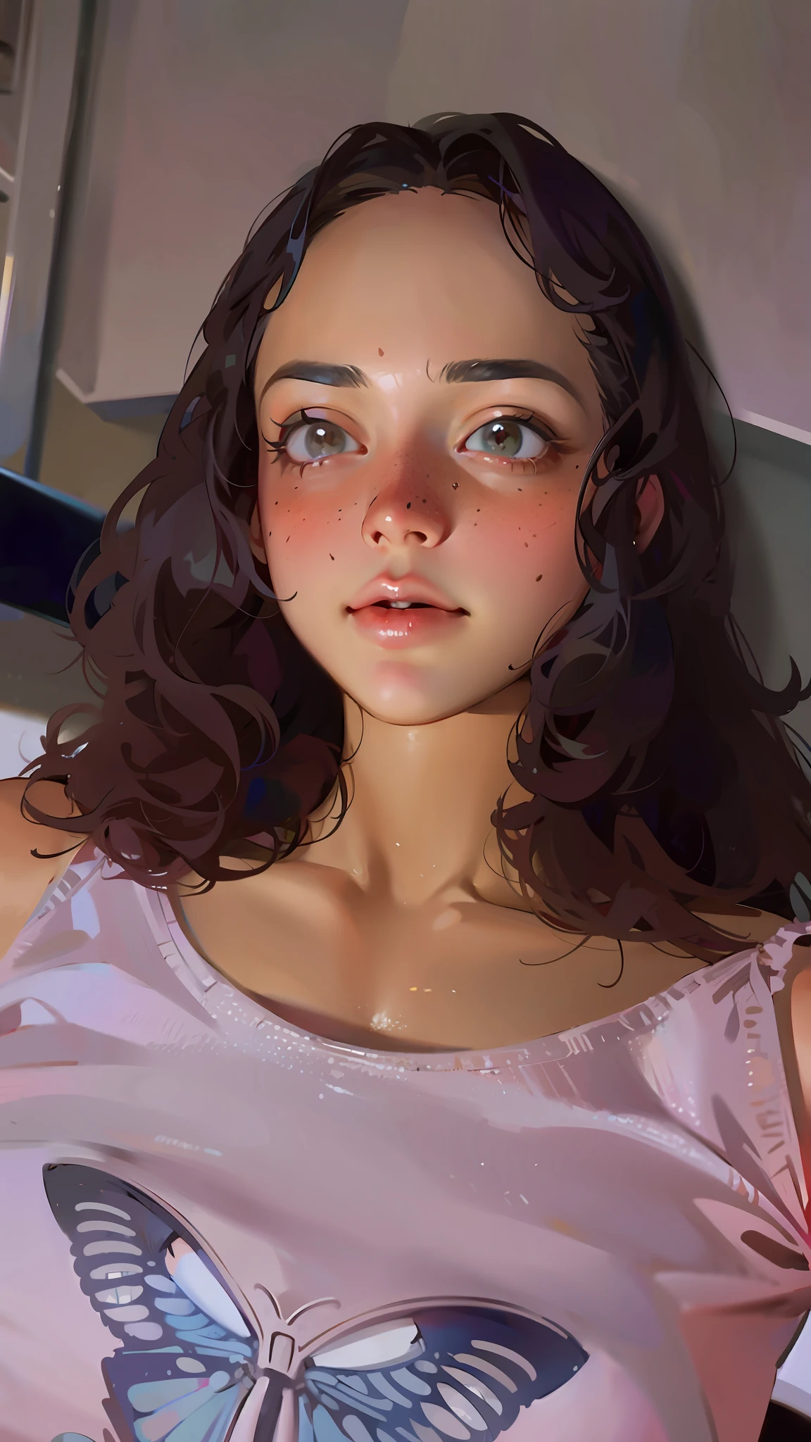A beautiful woman taking picture with rosy cheeks