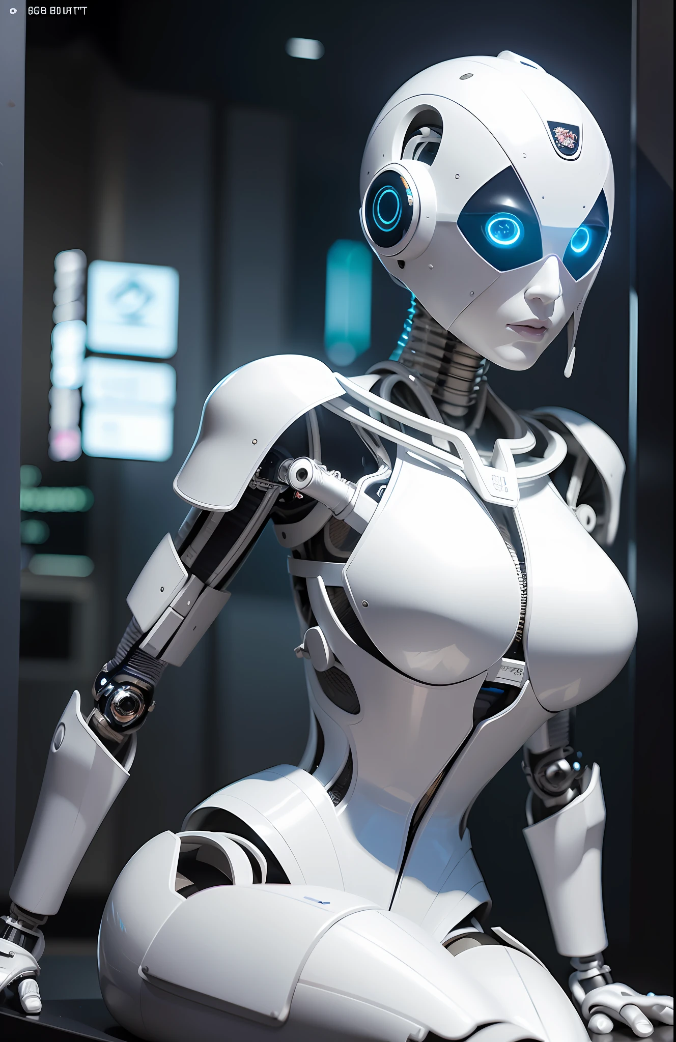 Intricate 3d rendering of highly detailed beautiful ceramic silhouette female robot face, robot, robot part, 150 mm, beautiful studio soft light, rim light, vibrant details, luxurious cyberpunk, lace, surreal, anatomy, facial muscles, cables wires, microchip, elegant, beautiful background, octane rendering, HR Giger style, 8k, best quality, masterpiece, illustration, very delicate and beautiful, very detailed, CG, unity, wallpaper , (fidelity, fidelity: 1.37), amazing, fine detail, masterpiece, best quality, official art, very detailed cg unity 8k wallpaper, absurd, unbelievably absurd, robot, silver helmet, full body, sitting write