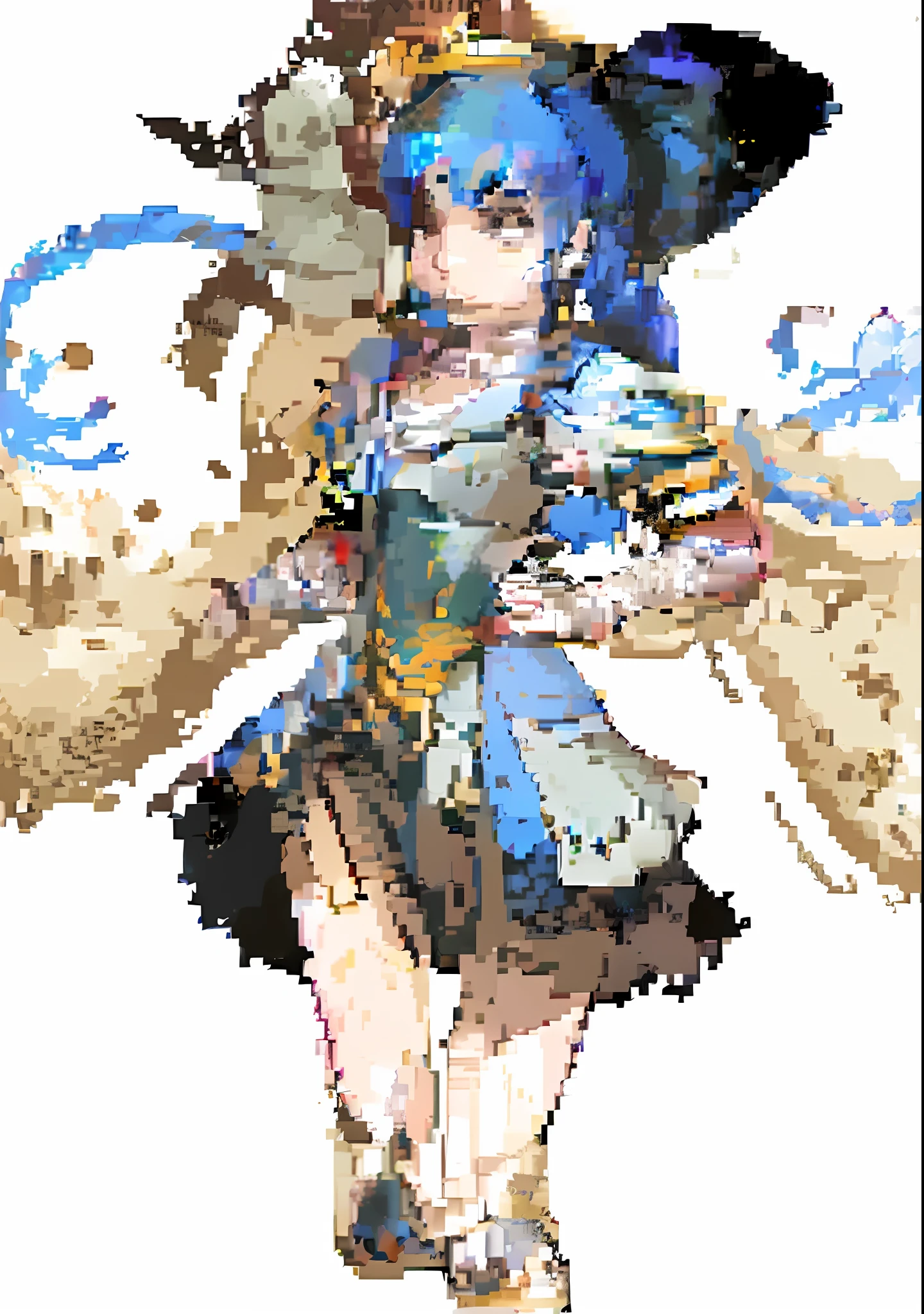 Blue-haired, double ponytail, mage with magic cap