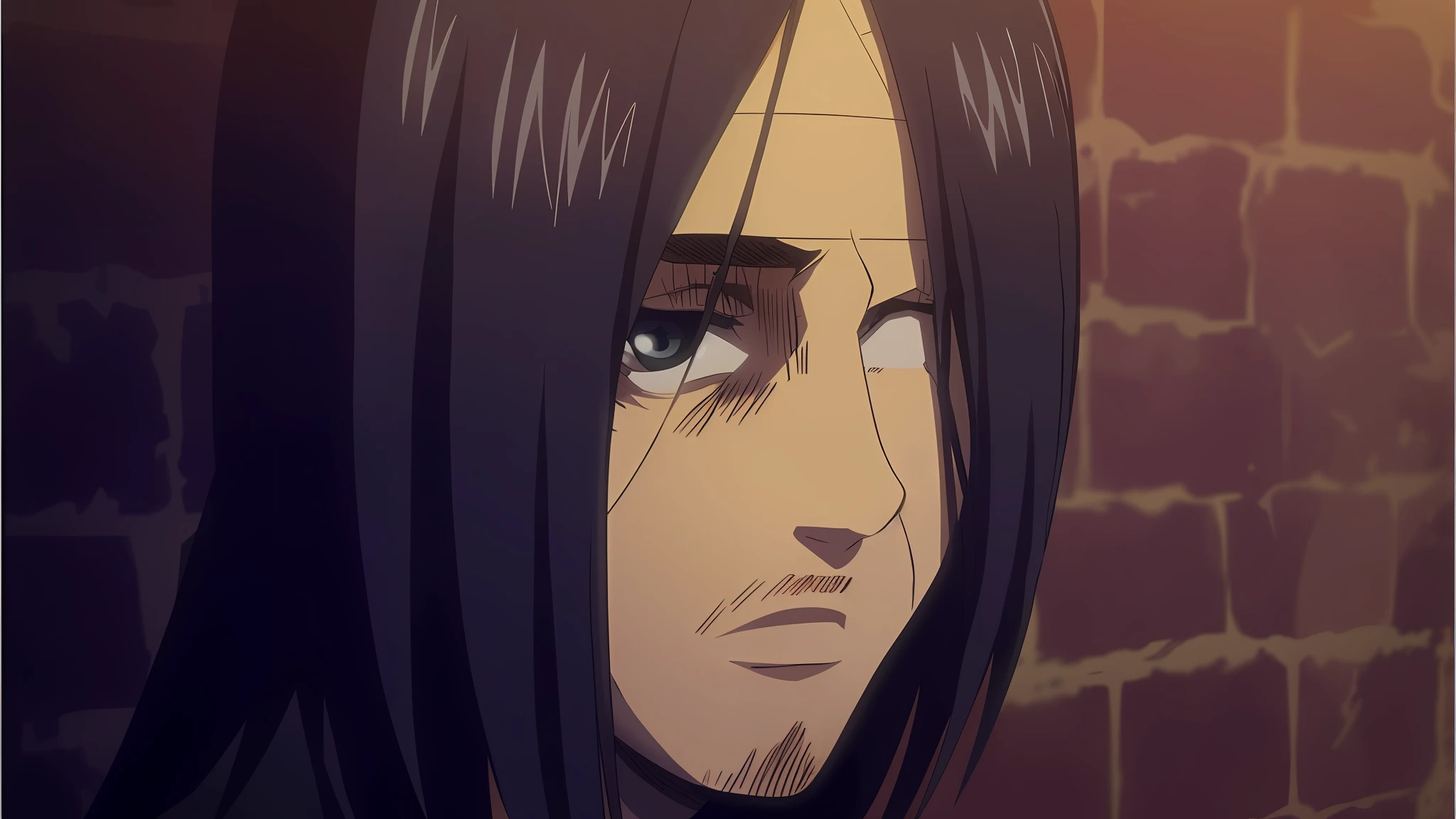 best quality, masterpiece, (realistic: 1.2), 1 man, Eren Jaeger, black jeans, black pants, brown hair, attack on Titan, cold background, black jacket, slim body, high definition, high quality, black clothes