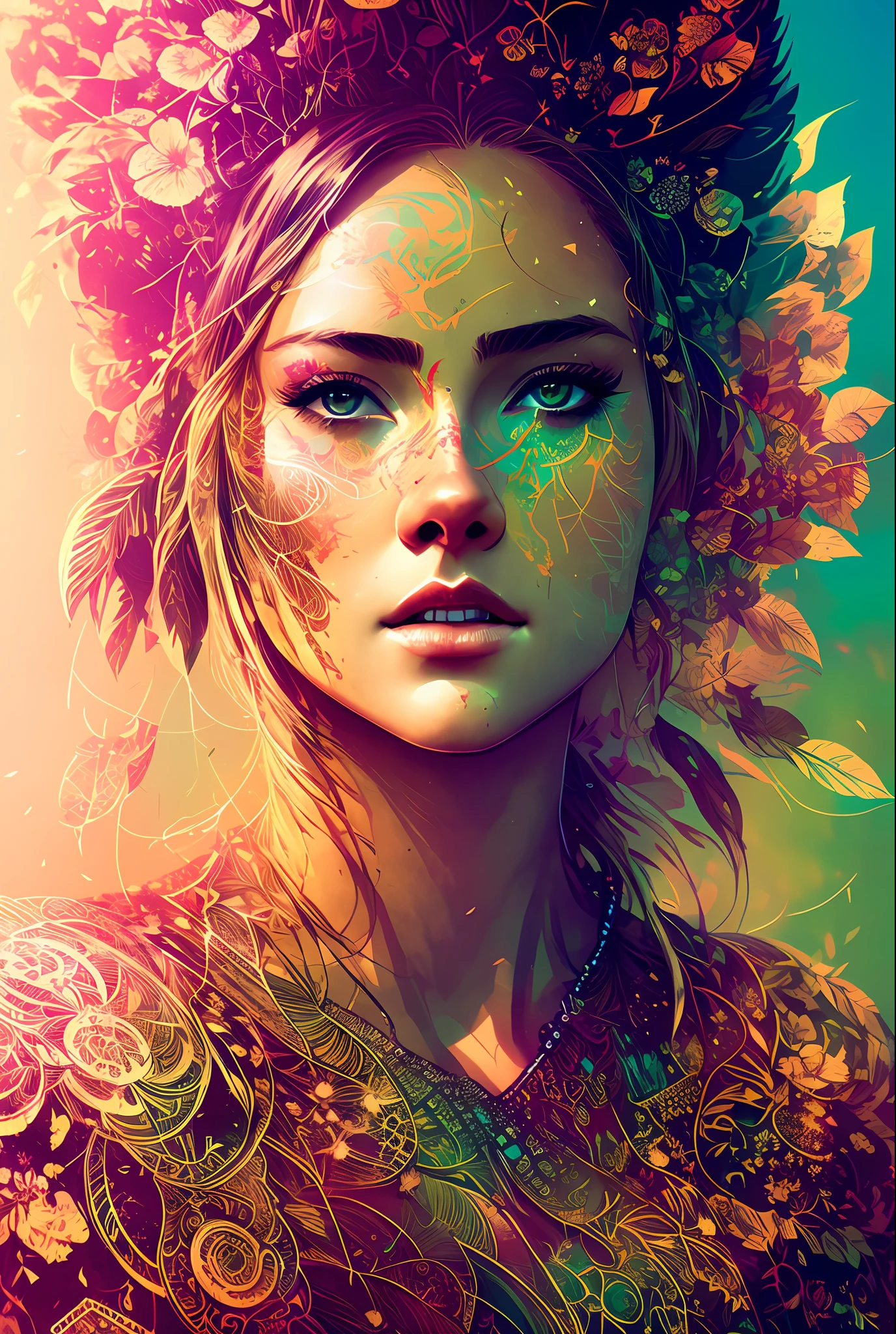 poster of warrior princess| standing on hill | centered| key visual| intricate| highly detailed| breathtaking| precise lineart| vibrant| panoramic| cinematic| Carne Griffiths| Conrad Roset