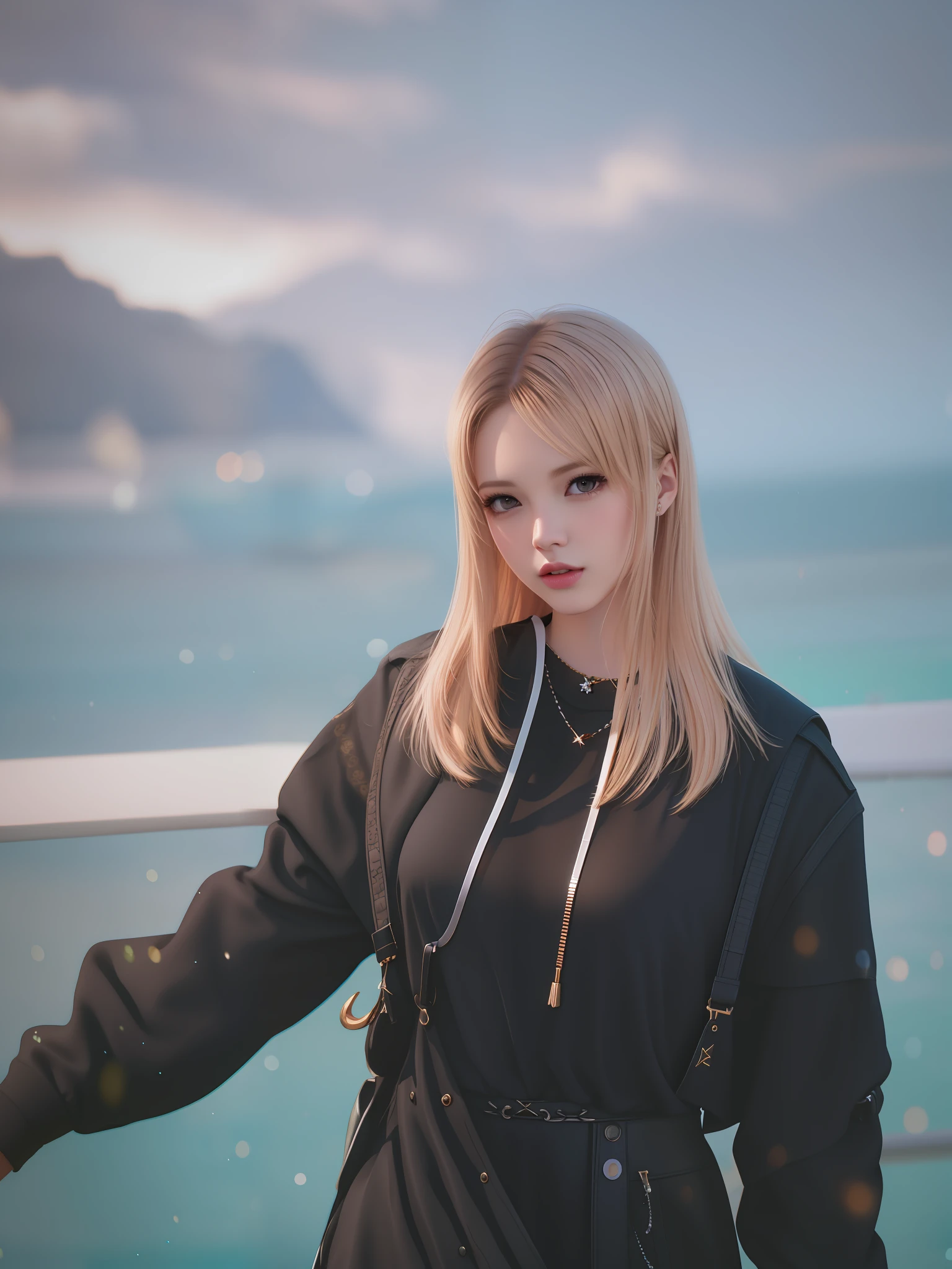 best quality, masterpiece, highres, lisa blackpink, 1girl, necklace, jewelry,Beautiful face,upon_body, tyndall effect,photorealistic, dark studio, rim lighting, two tone lighting,(high detailed skin:1.2), 8k uhd, dslr, soft lighting, high quality, volumetric lighting, candid, Photograph, high resolution, 4k, 8k, Bokeh