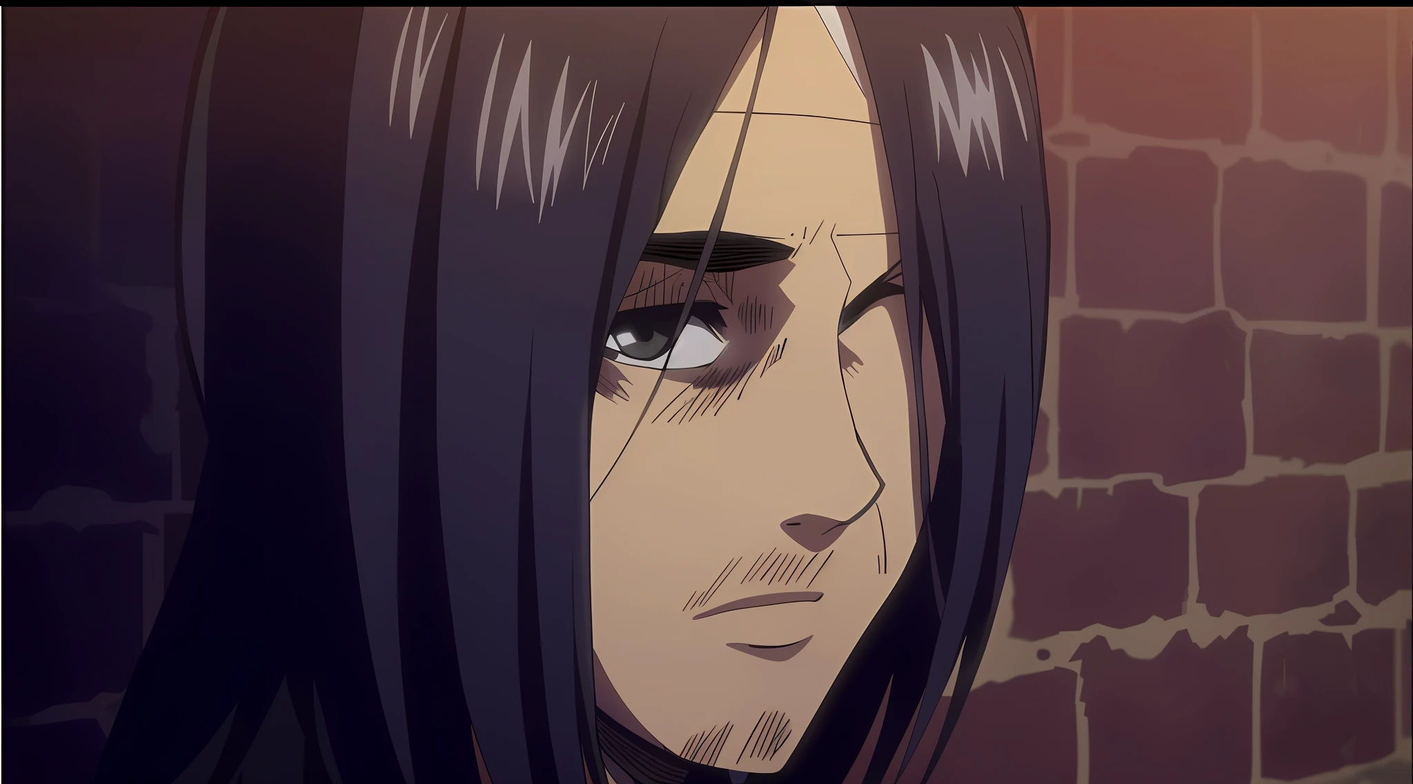 A close up of a person with long hair and a brick wall - SeaArt AI