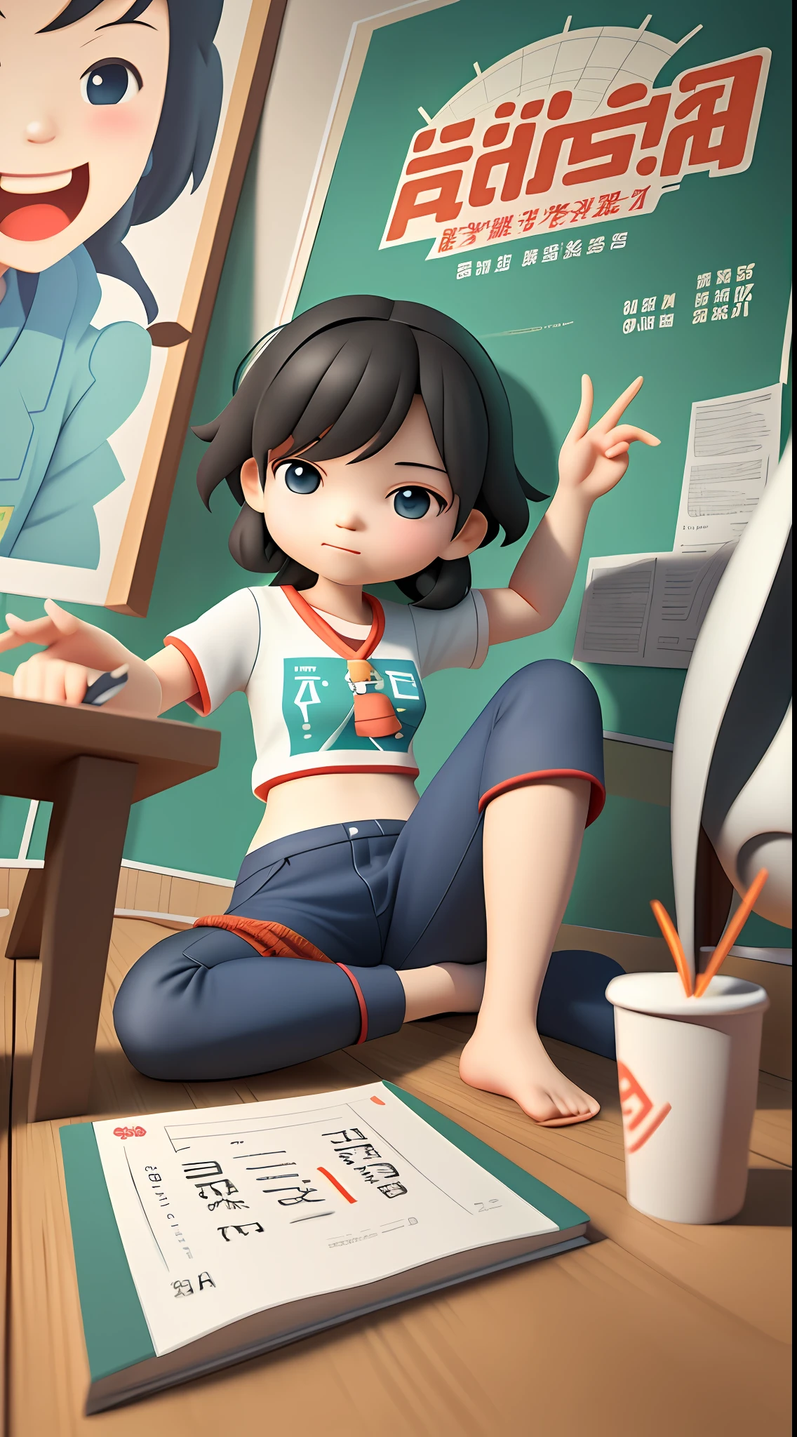 Zhang poster, a high school student, sitting at a table with a bunch of books, poster illustration, election poster, poster, hand drawn cartoon art style, exciting illustration, poster design, poster, advertising poster, art cover, illustrated poster, book cover illustration, epic promotional poster, book illustration, color illustration poster, propaganda poster, poster background, 3D, C4D, blind box, redraw hands and feet, clear eyes, paper airplane