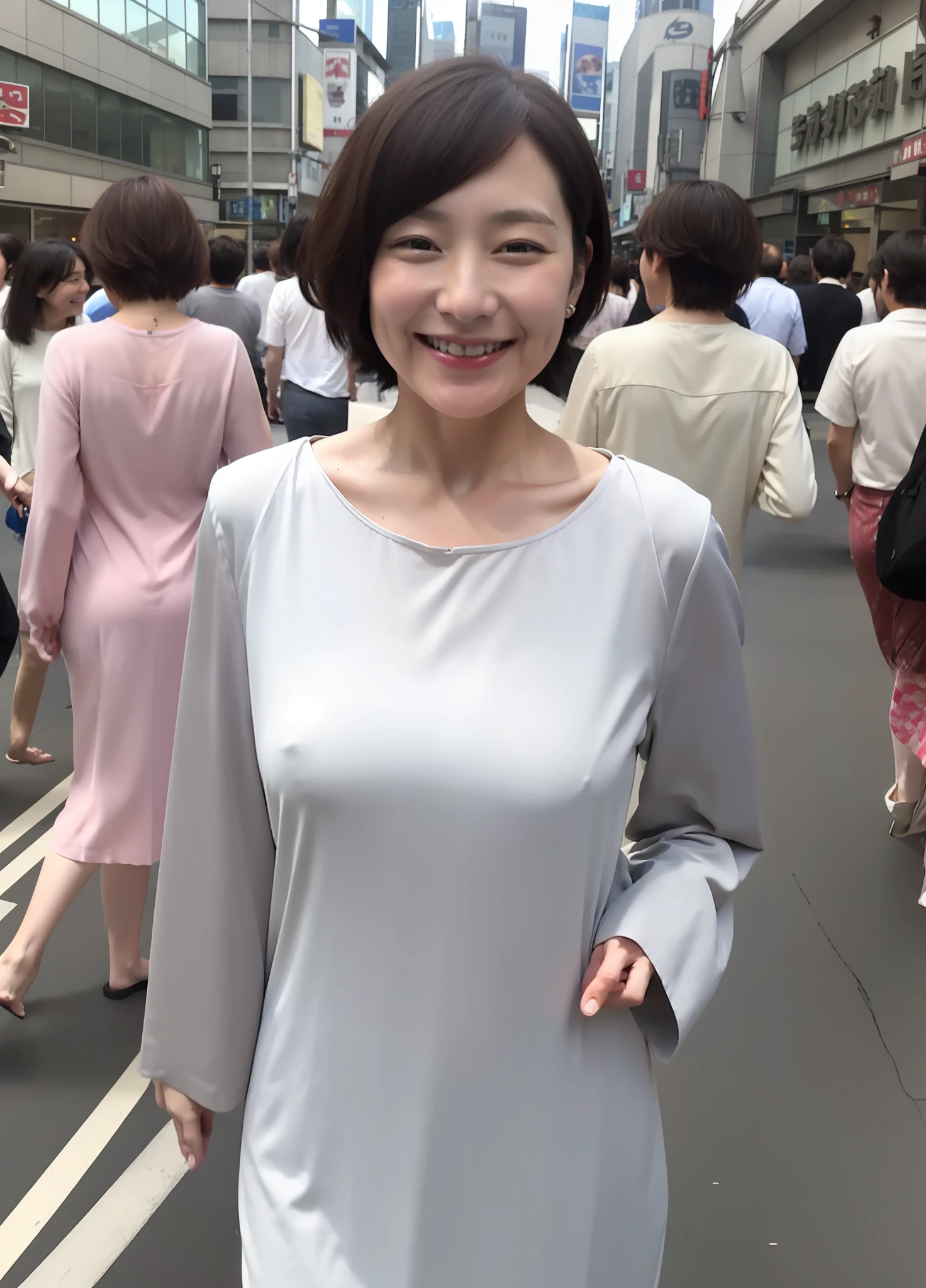 Masterpiece Female Mature Woman Naked Smile Front Facing Shinjuku Street Short Hair 50s Japan People Tall