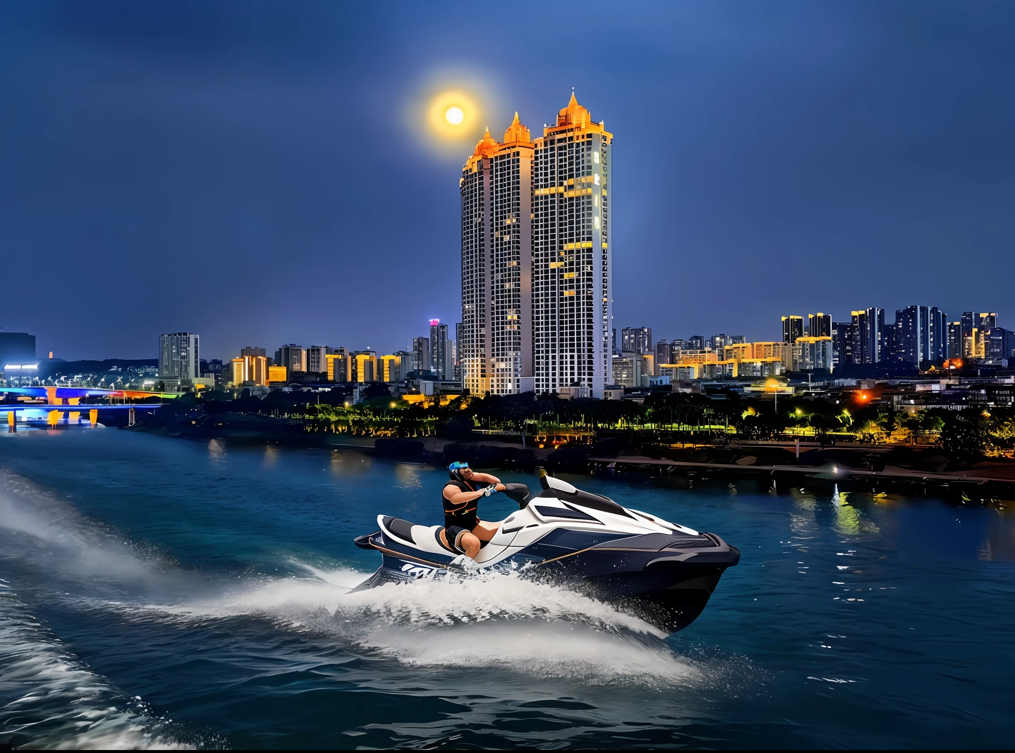 Highly detailed, high quality, masterpiece, beautiful, ((vista, paddler, )), full body, jet ski