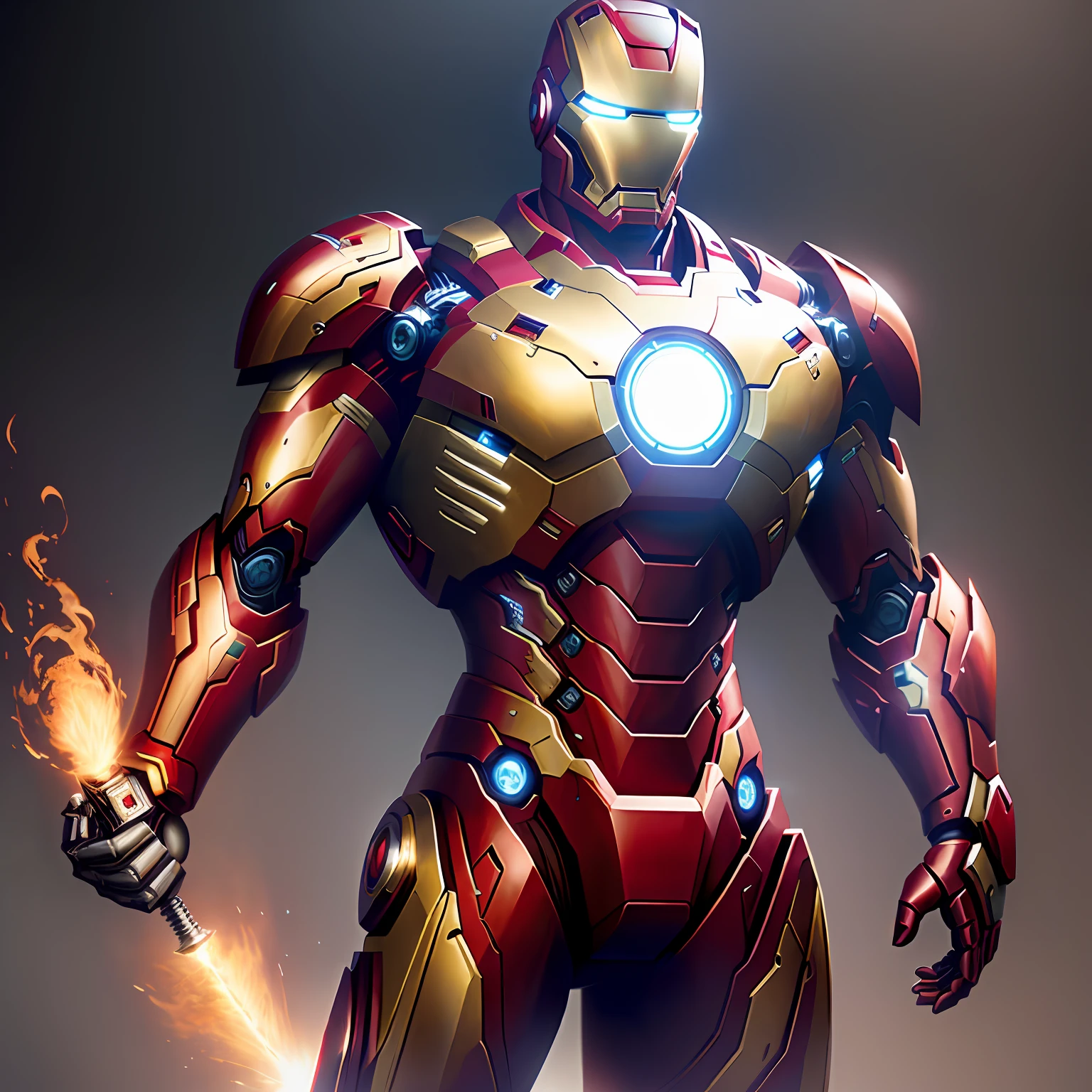 Stunning image of Iron Man dressed in medieval armor. with full body image. His shining armor, made of polished metal with intricate and artistic details, is reminiscent of armor designs from the medieval era. Instead of modern, high-tech armor, Iron Man wears a suit of armor with a helmet, ornate metallic visor, and the iconic reactor on his chest. with natural lighting. Iron Man's armor fuses technological elements with medieval aesthetics, with a unique and fascinating version, cinematic render, cinematic photography