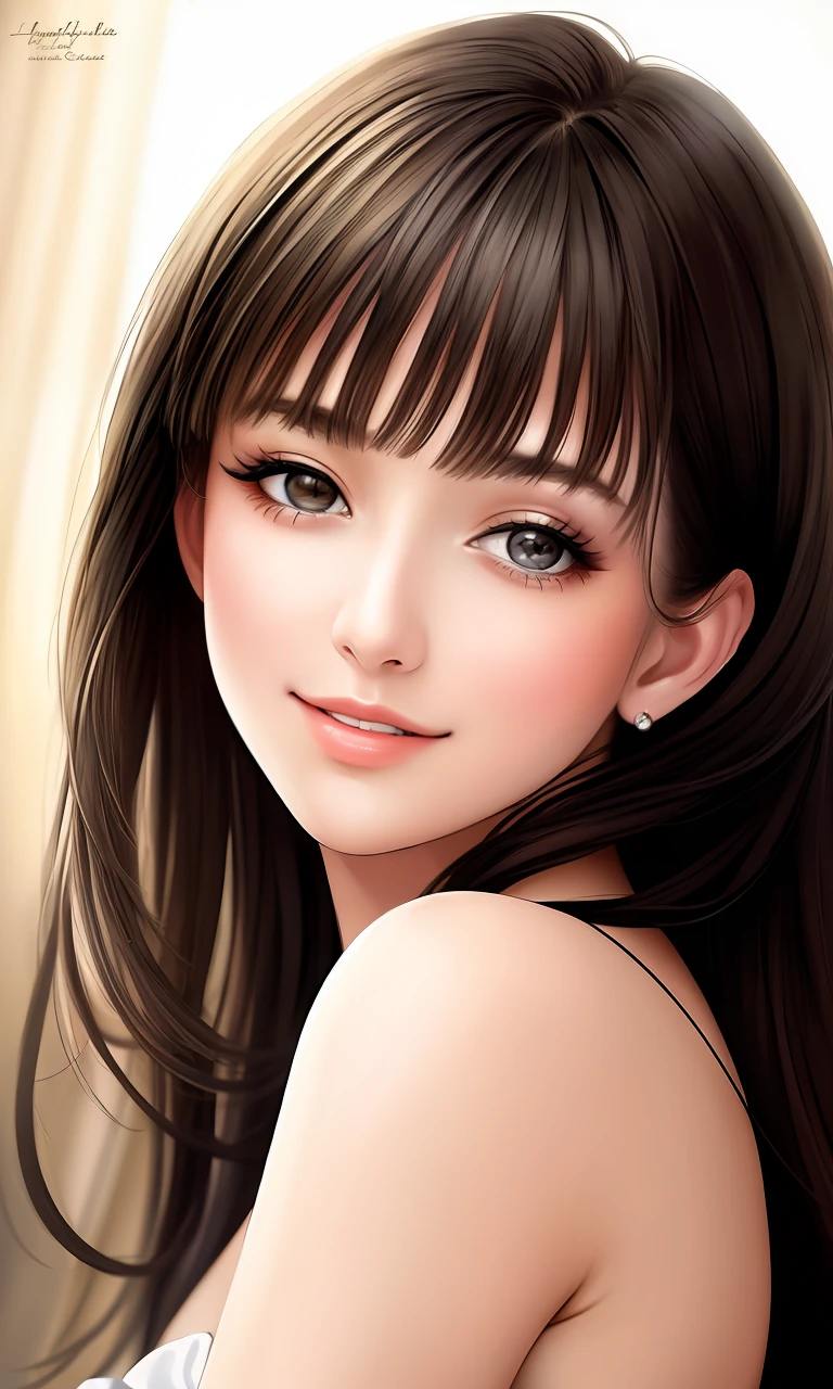 (masterpiece:1.4), most beautiful girl in the world, happy smile, glossy lips, ultra detailed eyes, Absurdres, hdr, ultra detailed illustration, extremely detailed face, RAW photo, film grain, skin pores, trending on deviantart
