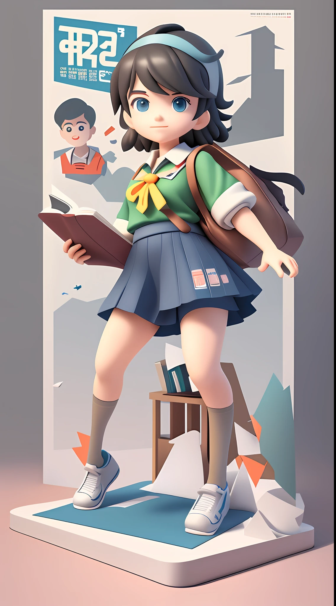 A poster, a male high school student, sitting at a table with a bunch of books inside, college entrance examination poster illustration, election poster, poster, hand drawn cartoon art style, exciting illustration, poster design, poster, advertising poster, art cover, illustrated poster, book cover illustration, epic propaganda poster, book illustration, color illustration poster, propaganda poster, poster background, 3D, C4D, blind box, redraw hands and feet, clear eyes, paper airplane, college entrance examination cheers