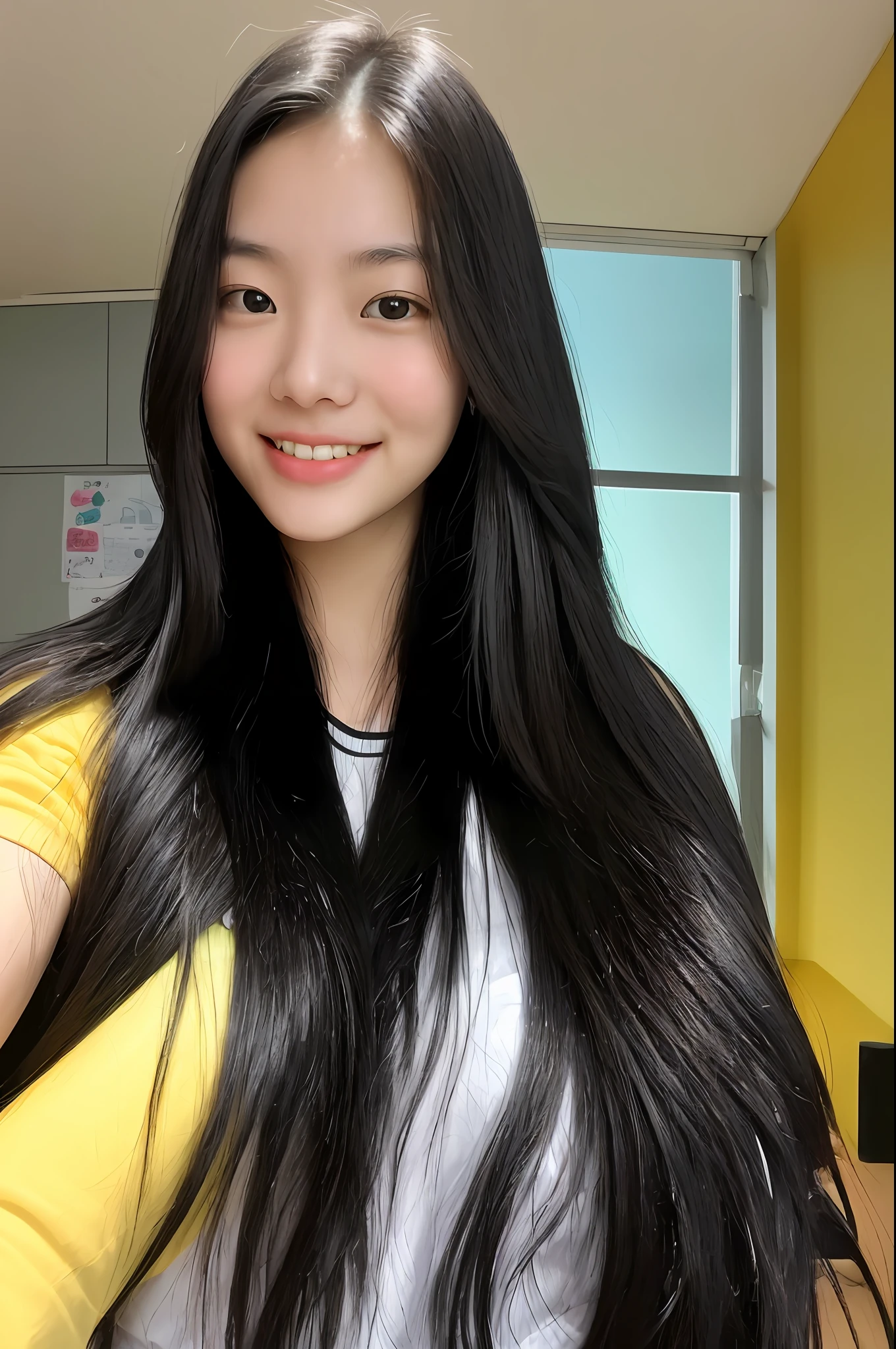 **A very energetic, cheerful, smart and friendly attractive highly attractive Hong Kong freshman female student with long black hair, wearing future high-tech equipment or devices, frontal half-body portrait photo, Disney and Pixar style, soft indoor light, solid color background..--v 5.1 --q 5 --s 250 --v 5.1** - (relaxed)