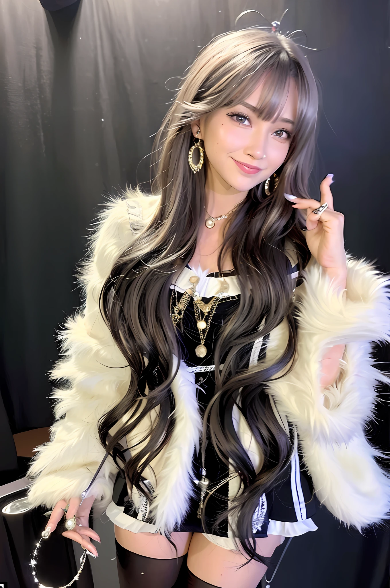 (Photorealistic: 1.4), 2 girls,
jewelry, watch viewer, 8k, cute smile
Long hair, fuzzy, cheek-to-cheek, black stockings
simple background, circle earrings,
moles, necklaces, lips, hair ribbons, ribbons, bangs,
black eyes, realistic brown eyes, outdoor,