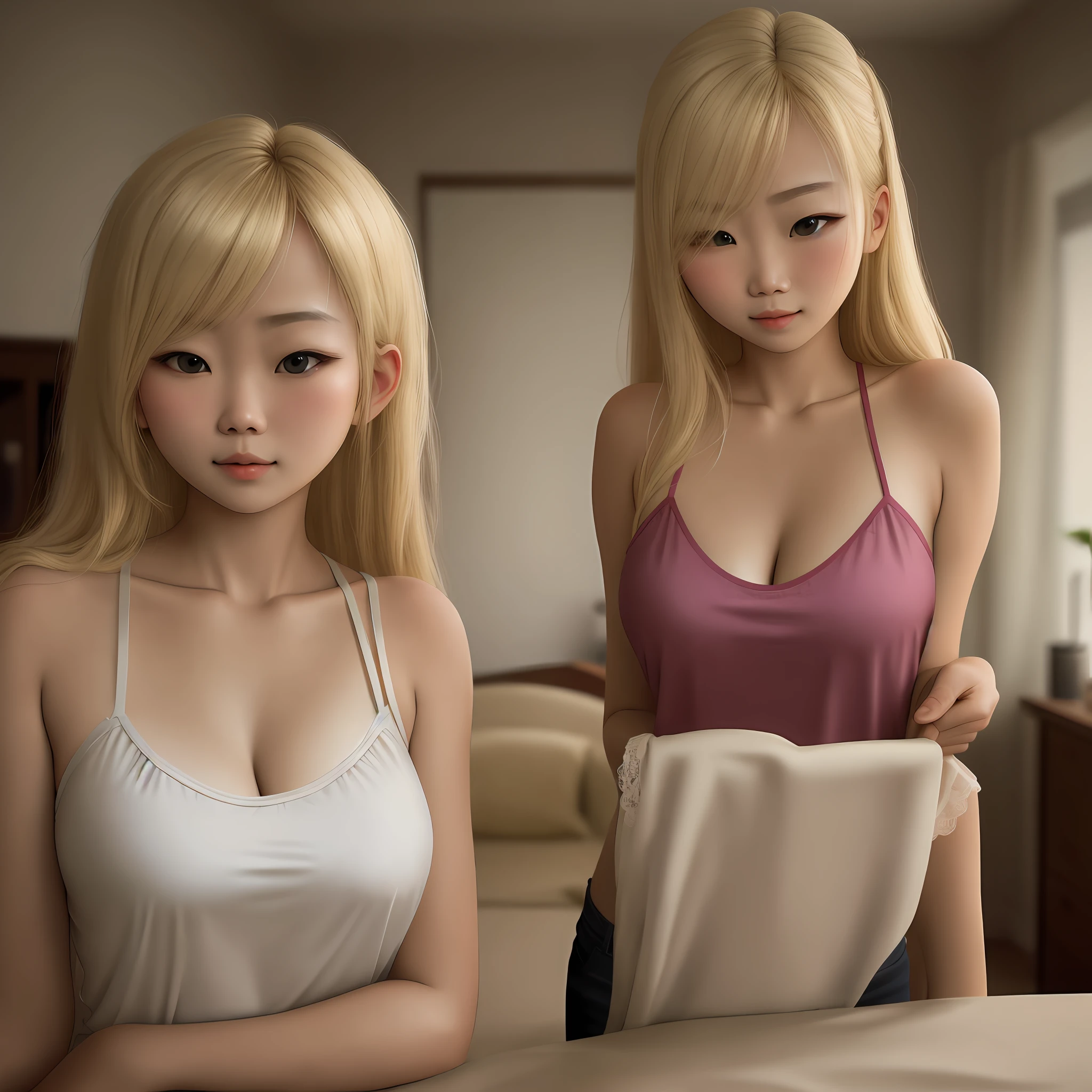 Blonde Asian Camisole Room Cleavage