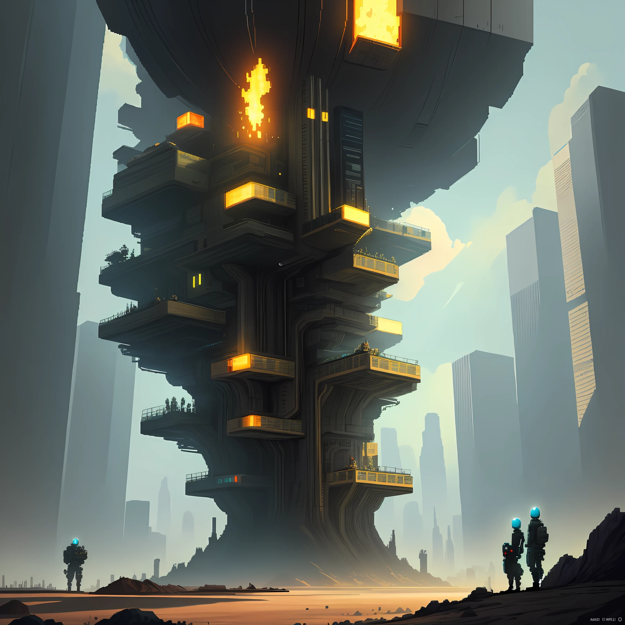 Futuristic world after nuclear apocalypse in 2D pixelart