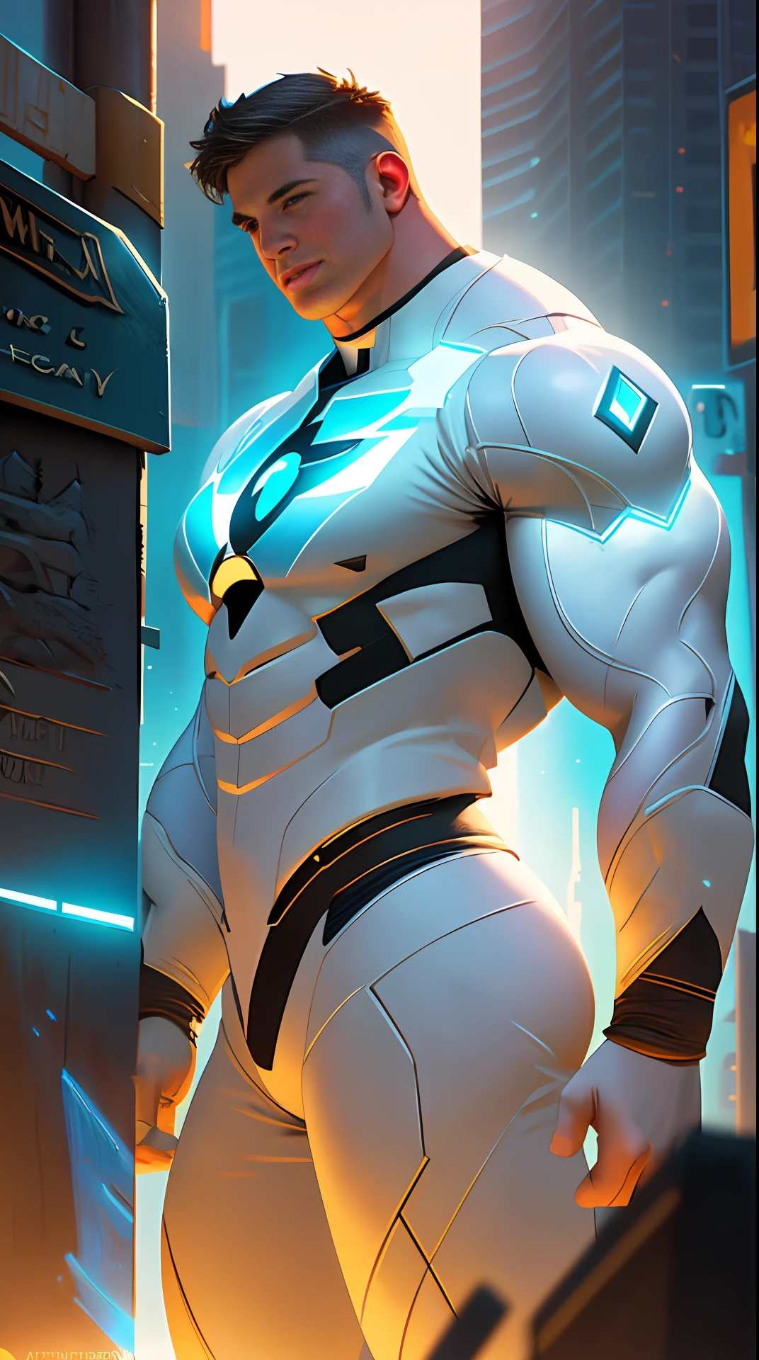 Cinematic soft lighting illuminates a stunningly detailed and ultra-realistic a MAN superhero of the sign of Gemini, super strong, muscular that is trending on ArtStation. Octane is the perfect tool to capture the softest details of this 16k photography masterpiece