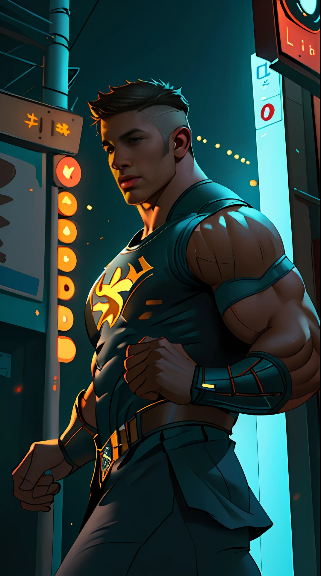 Cinematic soft lighting illuminates a stunningly detailed and ultra-realistic a MAN superhero of the sign of Scorpio, super strong, muscular that is trending on ArtStation. Octane is the perfect tool to capture the softest details of this 16k photography masterpiece