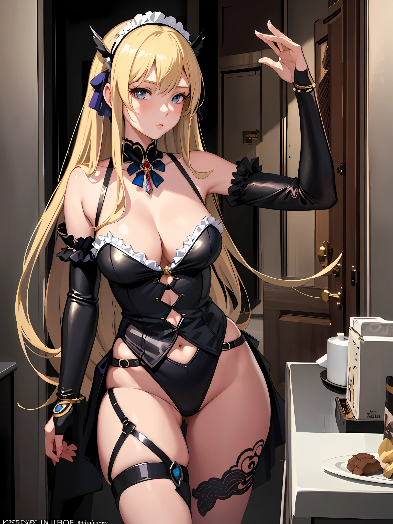 anime girl in a sexy lingerie posing in a bathroom, seductive anime girl, small curvy , beautiful alluring anime woman, lolidress, cushart krenz key art feminine, blonde anime girl with long hair, anime goddess, marin kitagawa fanart, commission for high res, cute anime waifu in a nice dress, artoria pendragon