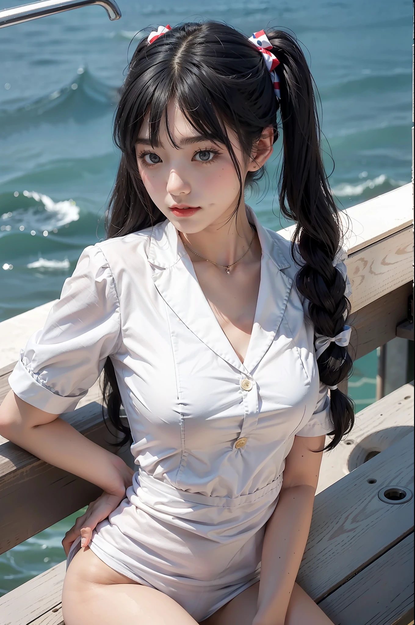 Sailor Suit Twin Tails Black Hair Human Girl Ruddy Real Photo Minato Girl Big Tits